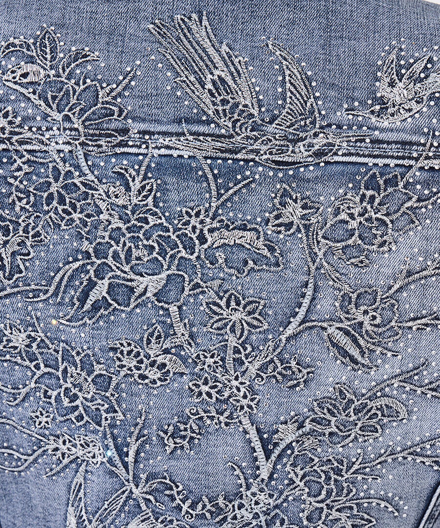 Slim-Fit Embellished Denim Jacket, LIGHT BLUE EMBELLISHMENT, alternate image number 4