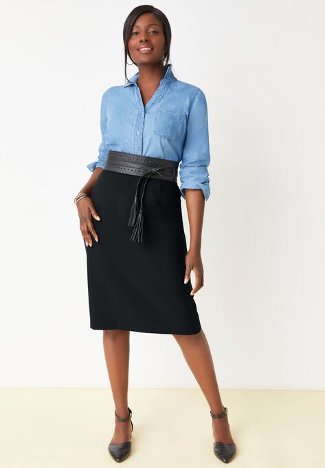 Tummy Control Bi-Stretch Pencil Skirt, , alternate image number null