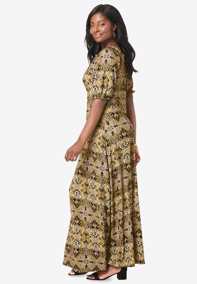 Stretch Knit Blouson Maxi Dress, , alternate image number 1