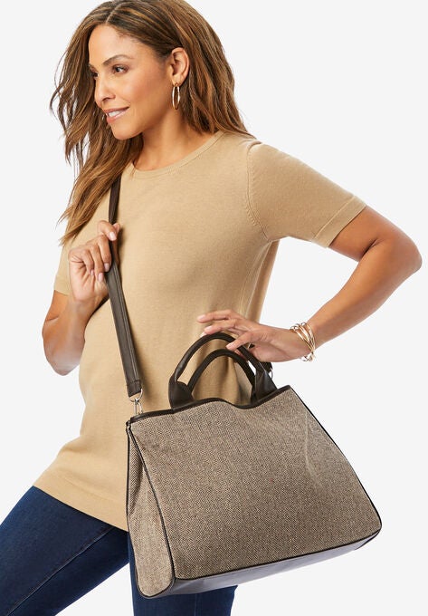 Canvas Tote, BROWN HERRINGBONE, hi-res image number null
