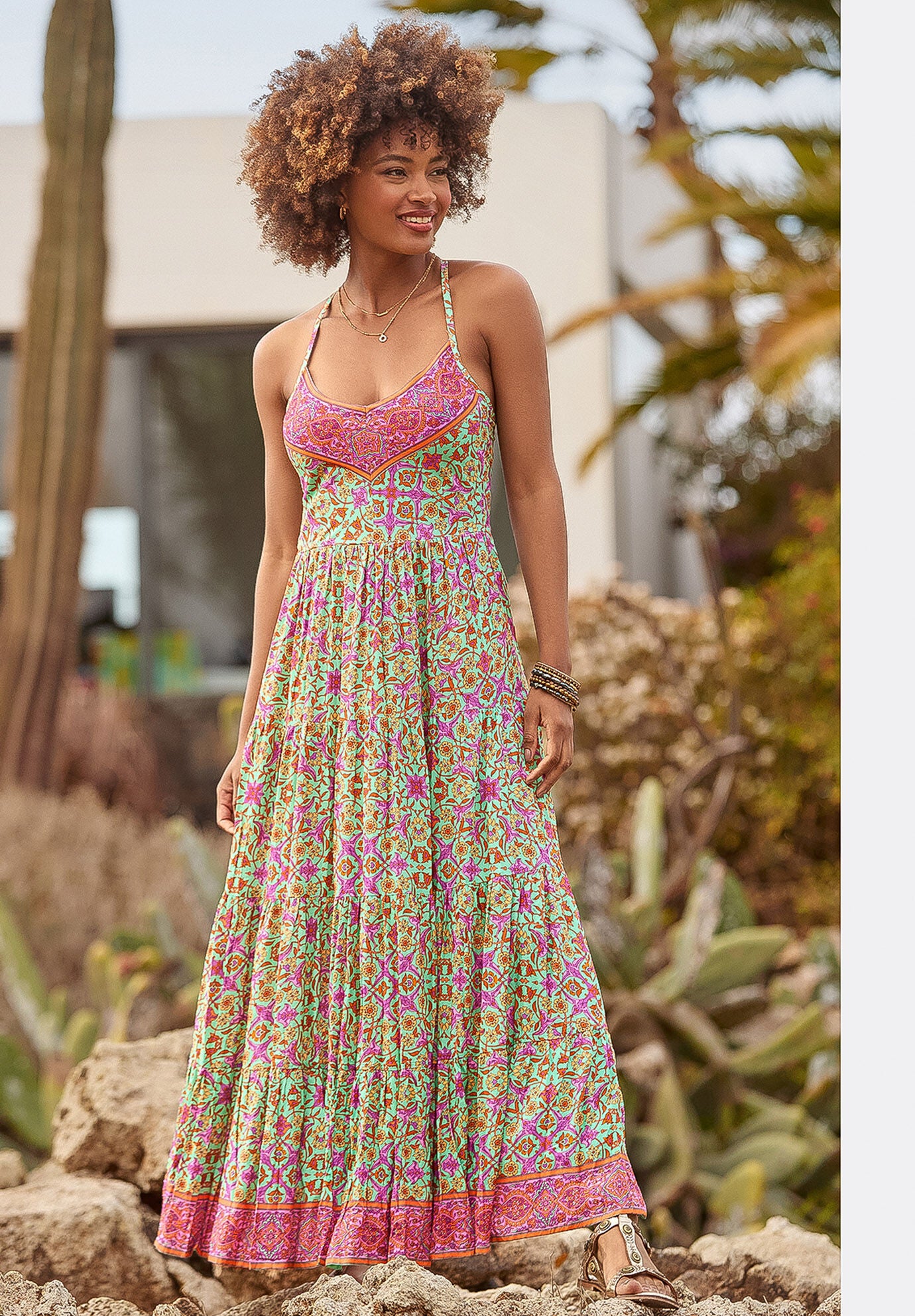 Abstract Sleeveless Maxi Dress, KALEDOSCOP GEO MEDALLION, hi-res image number 0