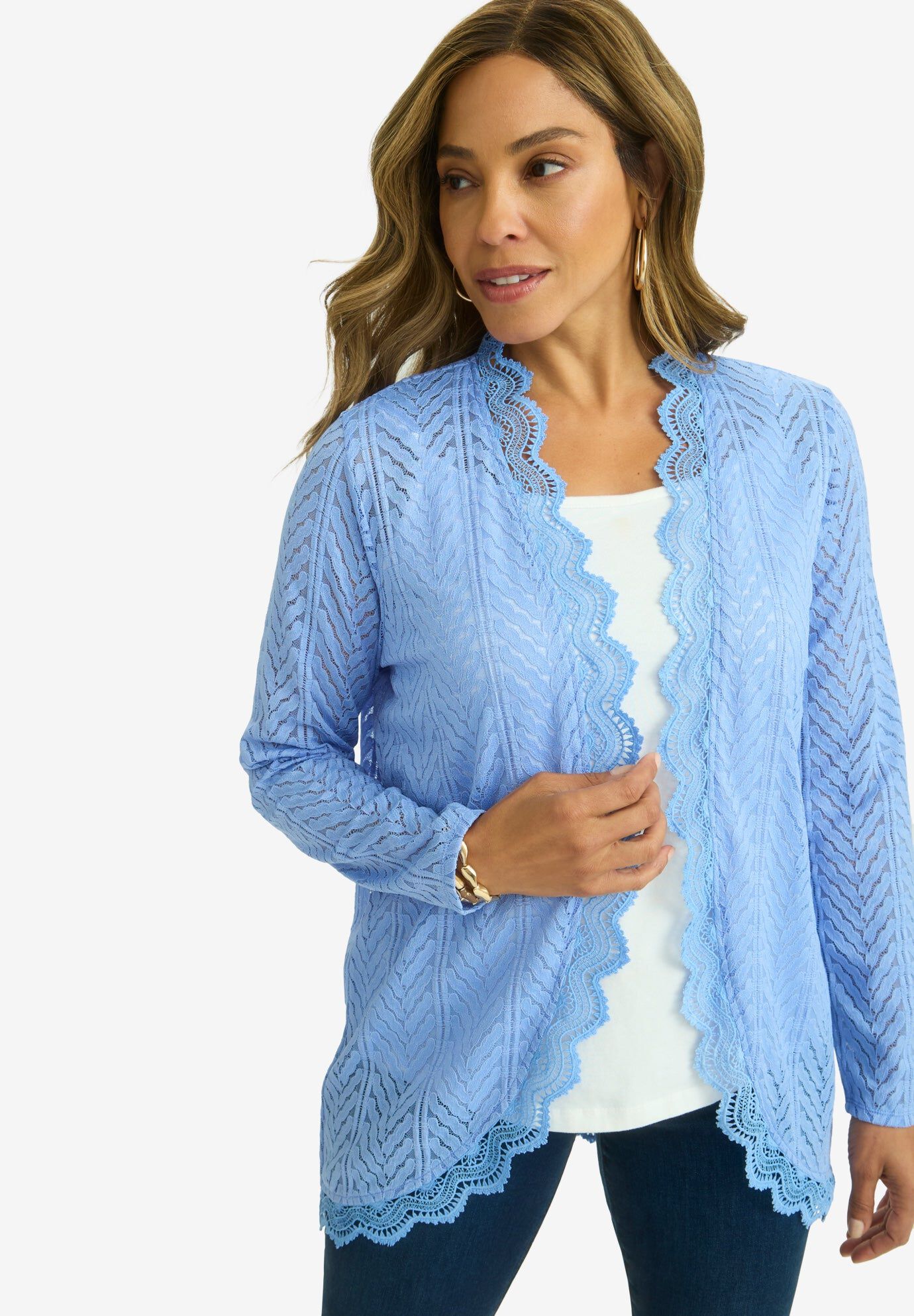 Stretch Knit Lace Topper, FRENCH BLUE, hi-res image number 0