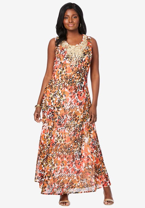 Printed Maxi Dress, TRIBAL ANIMAL PRINT, hi-res image number null