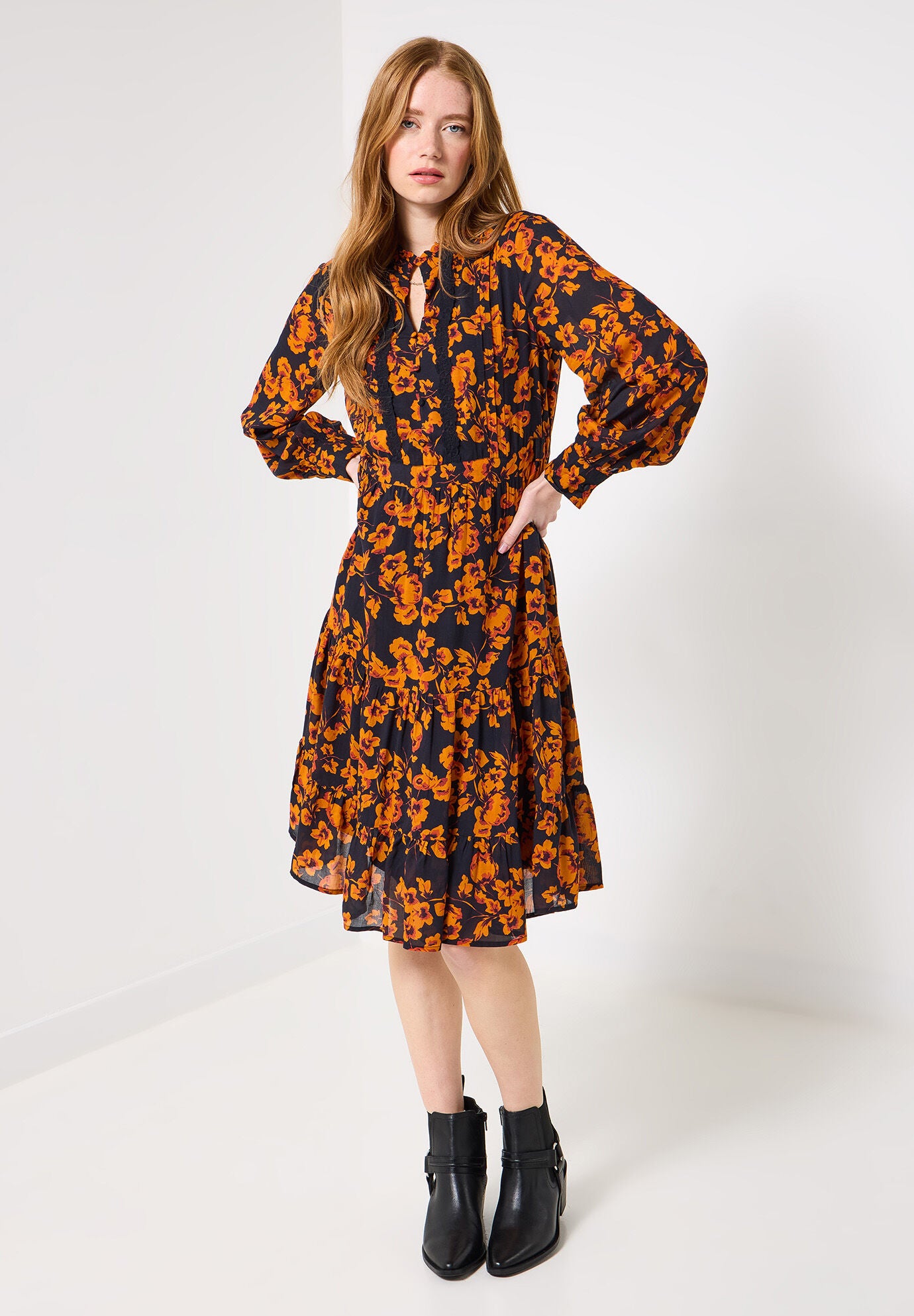 Georgette Peasant Dress, MARIGOLD PETALS, hi-res image number 0
