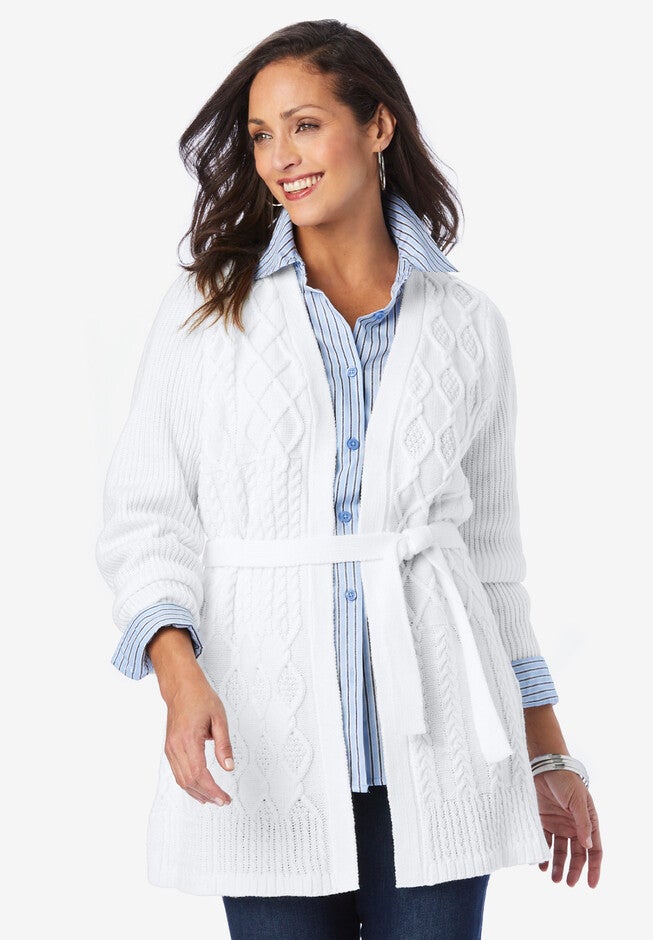 Cable Tie Cardigan, WHITE, hi-res image number 0