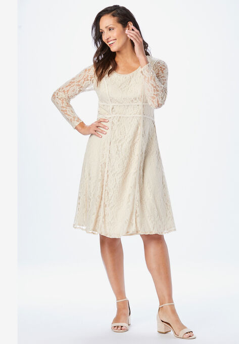 Seamed Lace Dress, LIGHT CHAMPAGNE, hi-res image number null