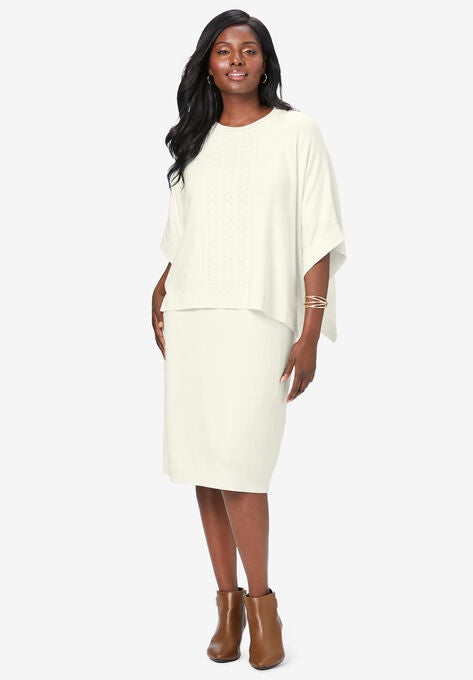 Cable Knit Cape Sweater Dress, IVORY, hi-res image number null