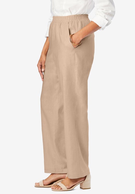 Lightweight Linen-Blend Straight-Leg Pants, , alternate image number null