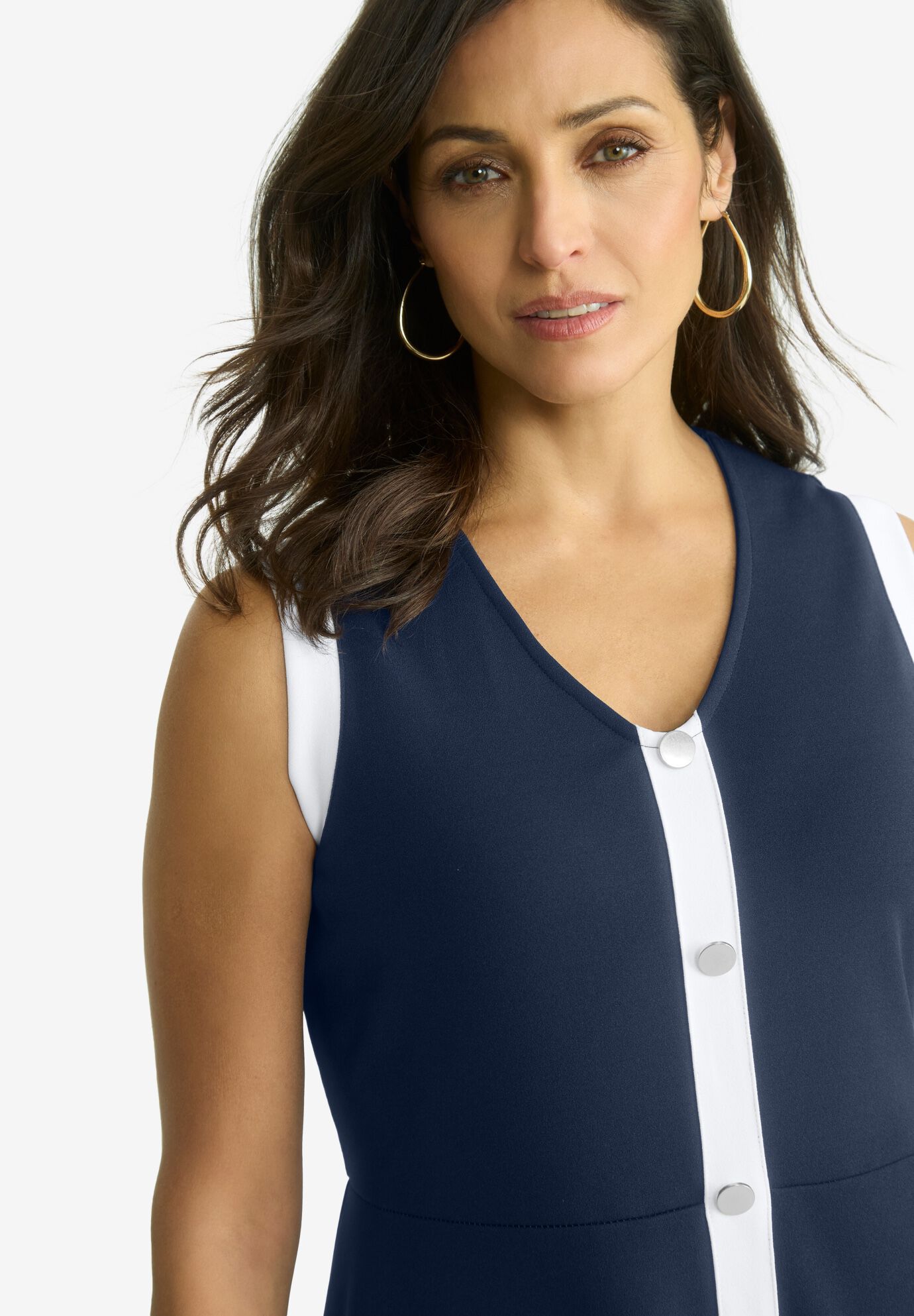 Sleeveless Crepe Dress, WHITE NAVY, alternate image number 3