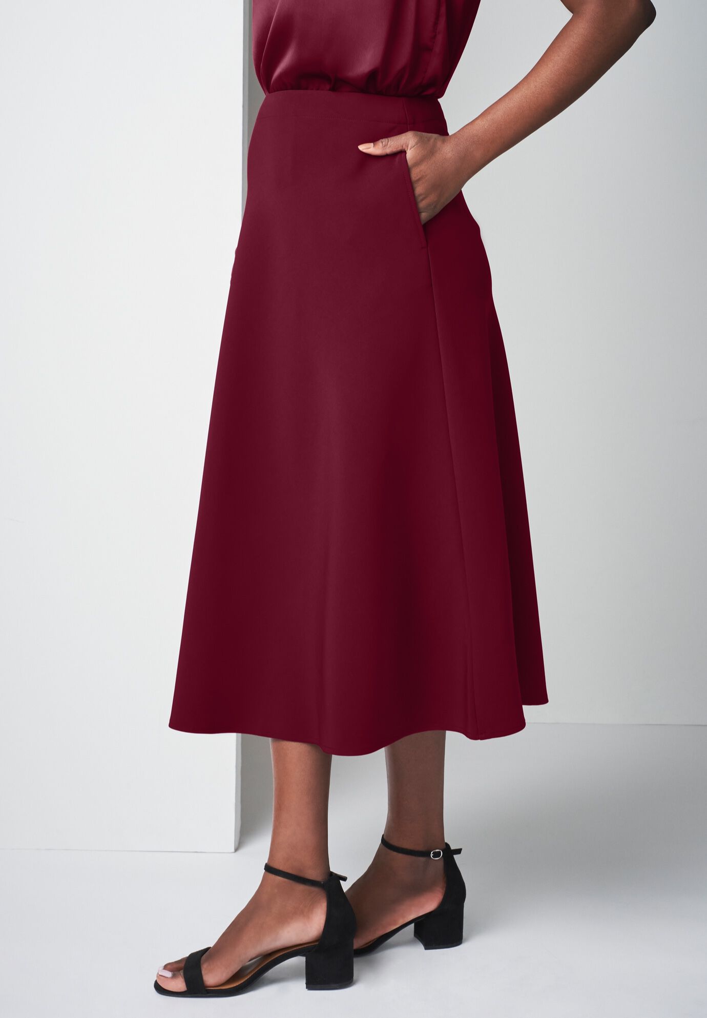Bi-Stretch Swing Skirt, MERLOT, alternate image number 2
