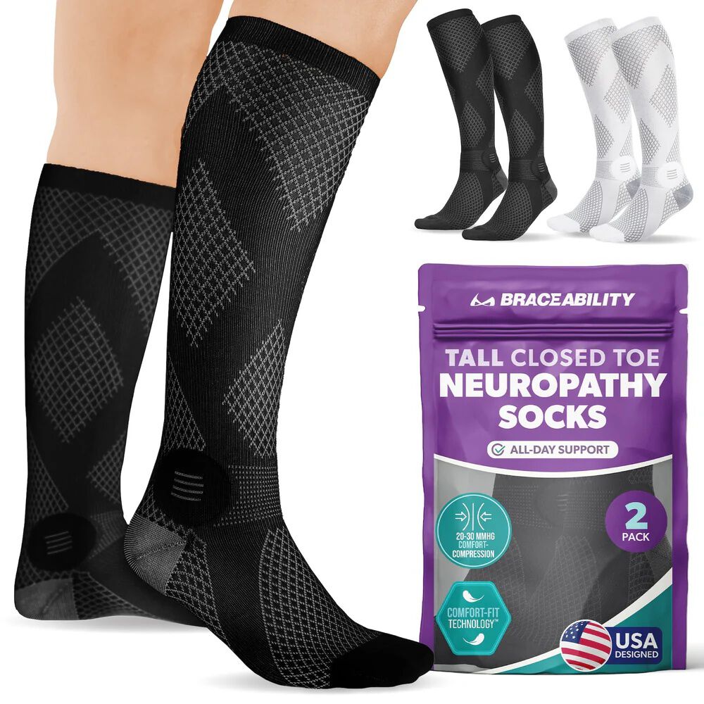 Closed Tall Knee High Compression Socks, BLACK, hi-res image number 0