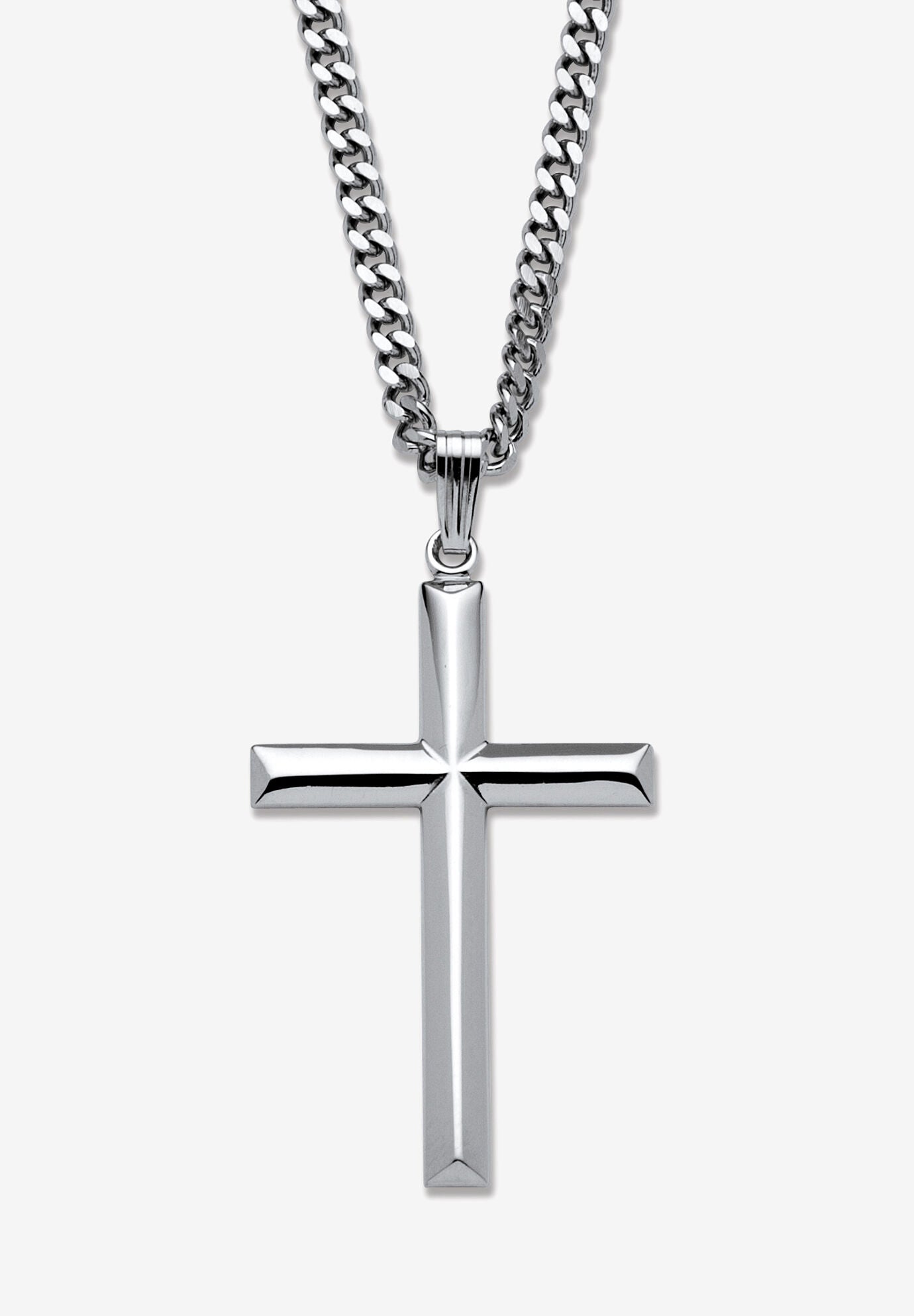 Sterling Silver Cross Pendant with 24 inch Chain, WHITE, hi-res image number 0