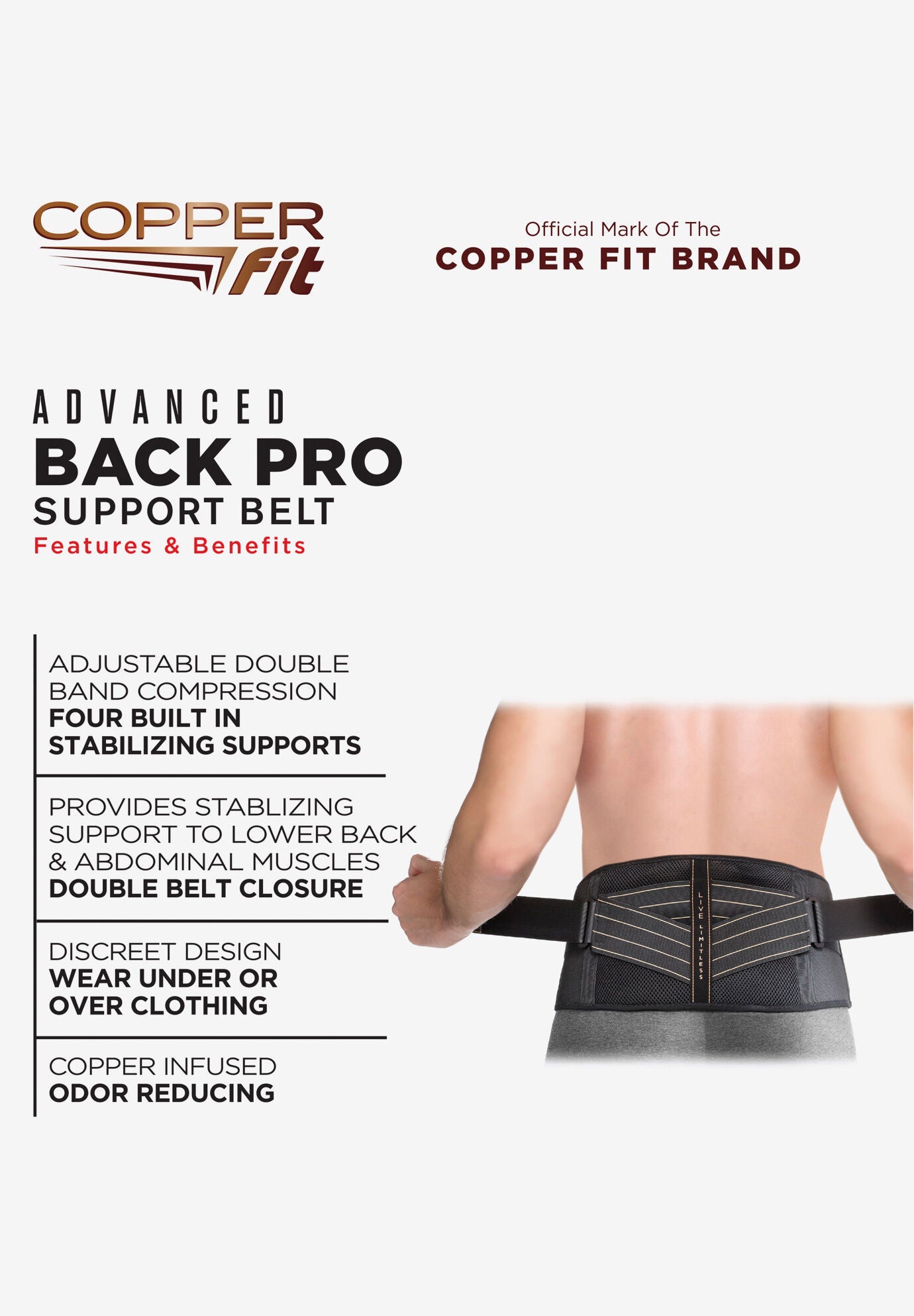 Adjustable Back Pro Brace by Copper Fit, , on-hover image number 1