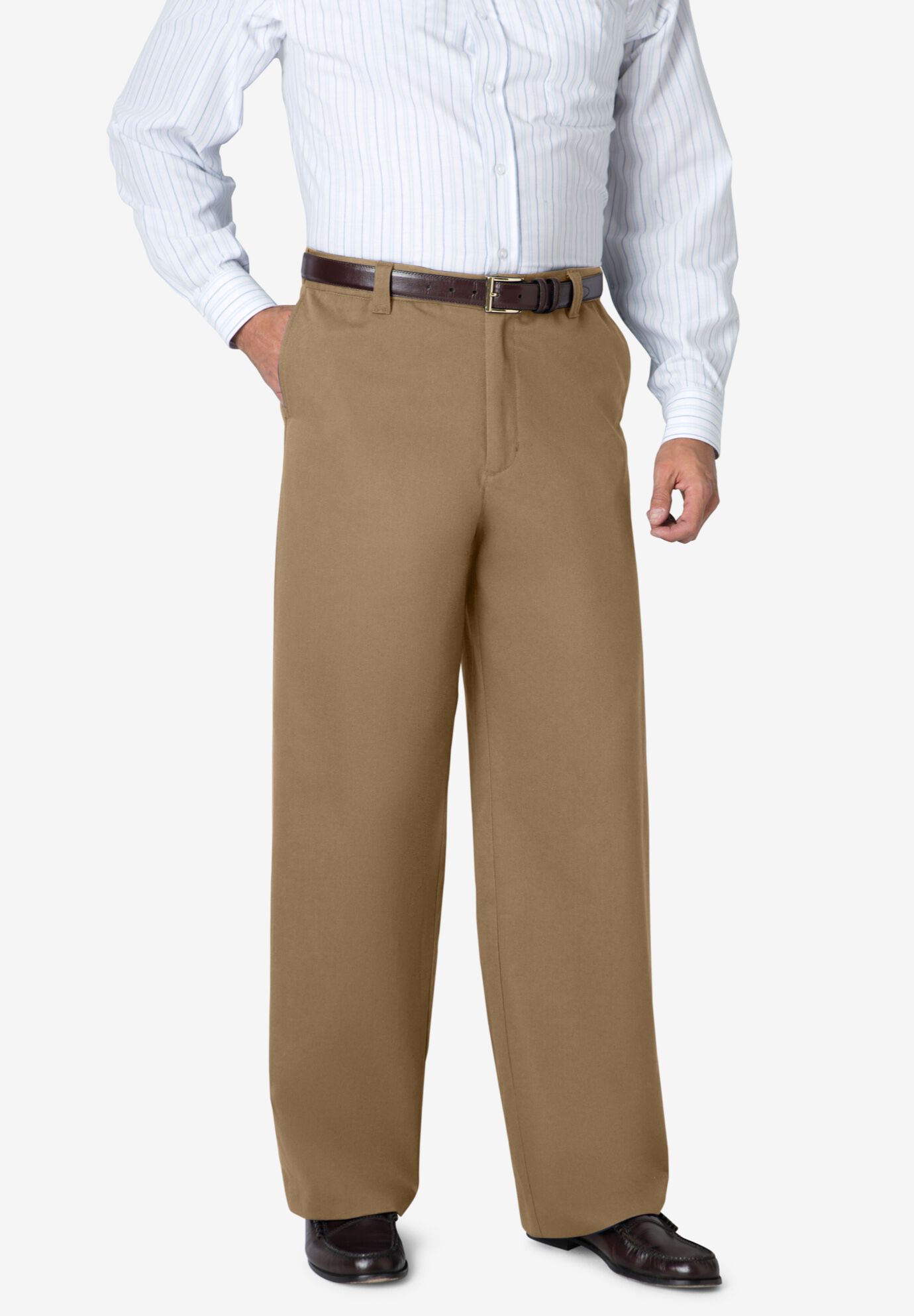 Wide Leg Wrinkle Free Expandable Waist Pant, DARK KHAKI, hi-res image number 0