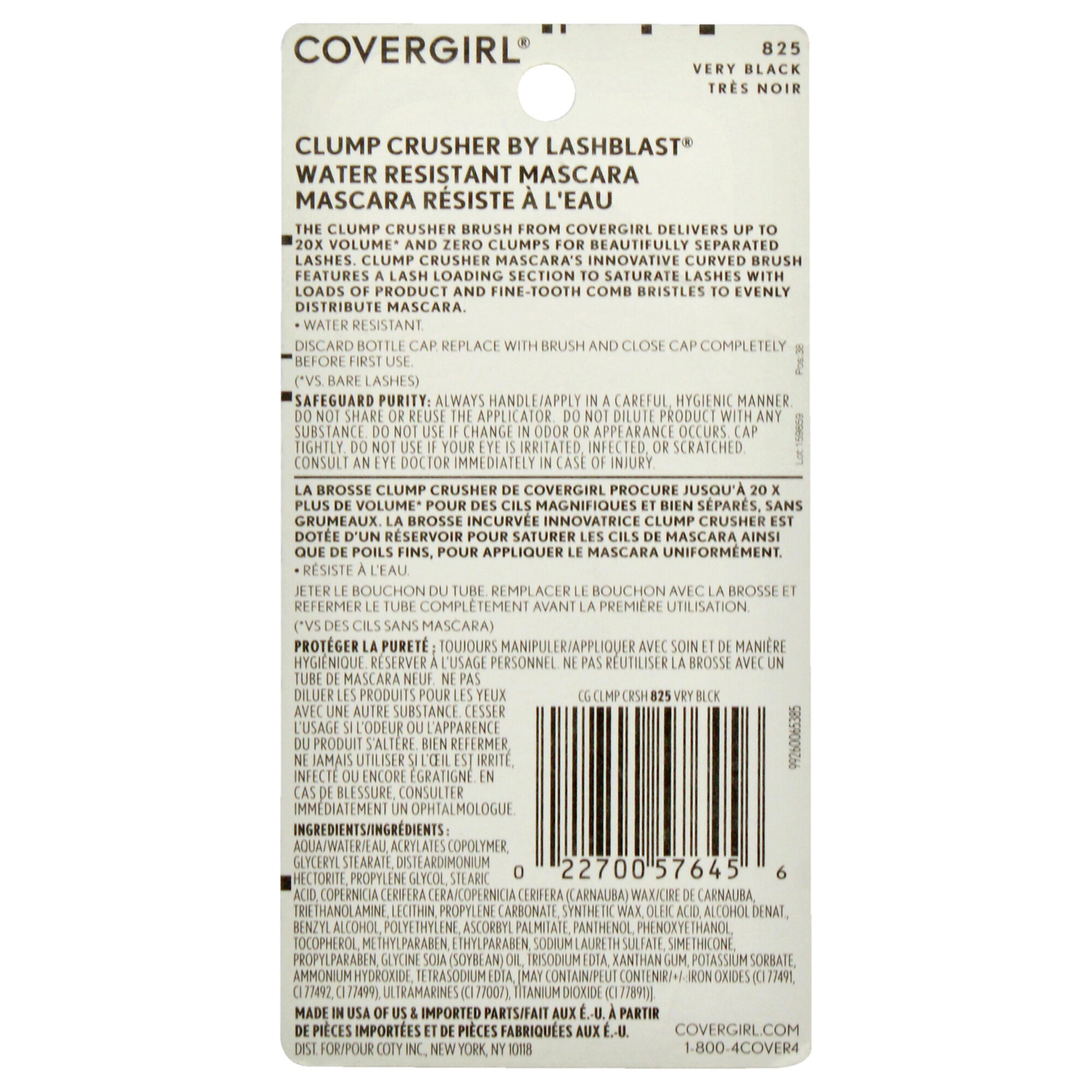 Clump Crusher Water Resistant Mascara - 825 Very Black by CoverGirl for Women - 0.44 oz Mascara, See Description, alternate image number 2