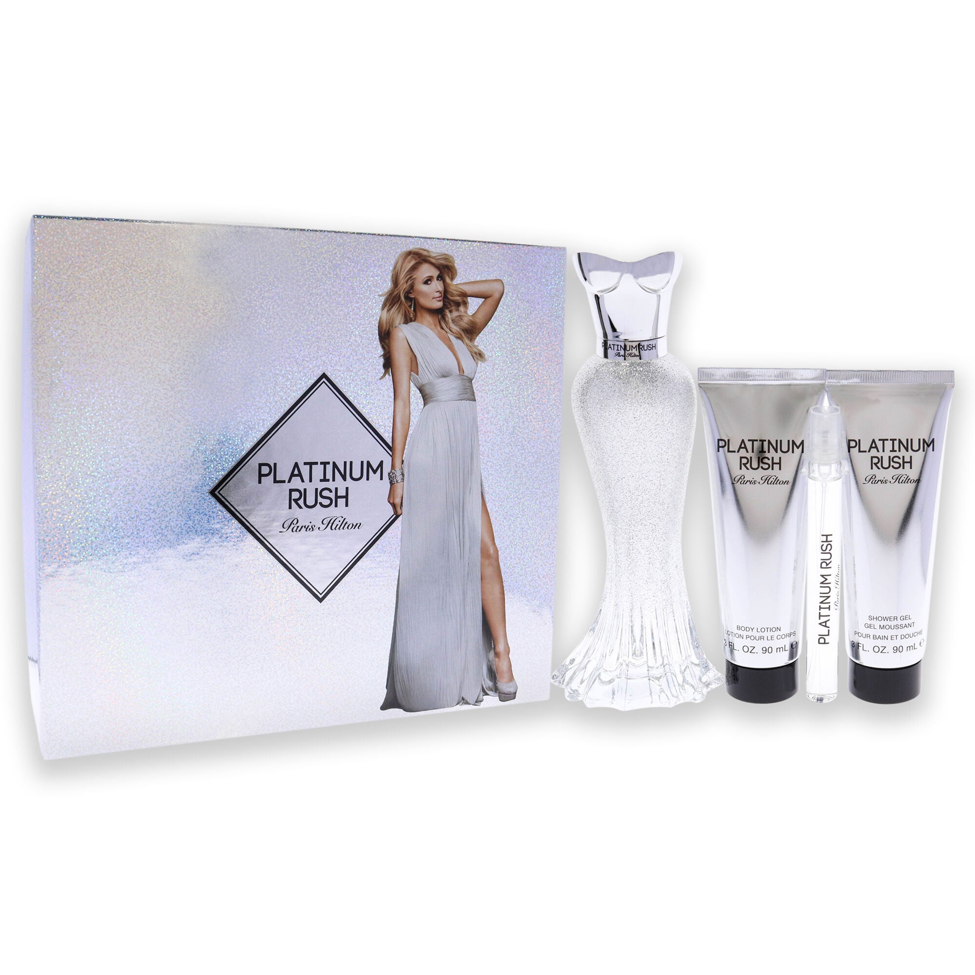 Platinum Rush by Paris Hilton for Women - 4 Pc Gift Set 3.4 oz EDP Spray, 0.33oz EDP Spray, 3oz Body Lotion, 3oz Shower Gel, , alternate image number 6