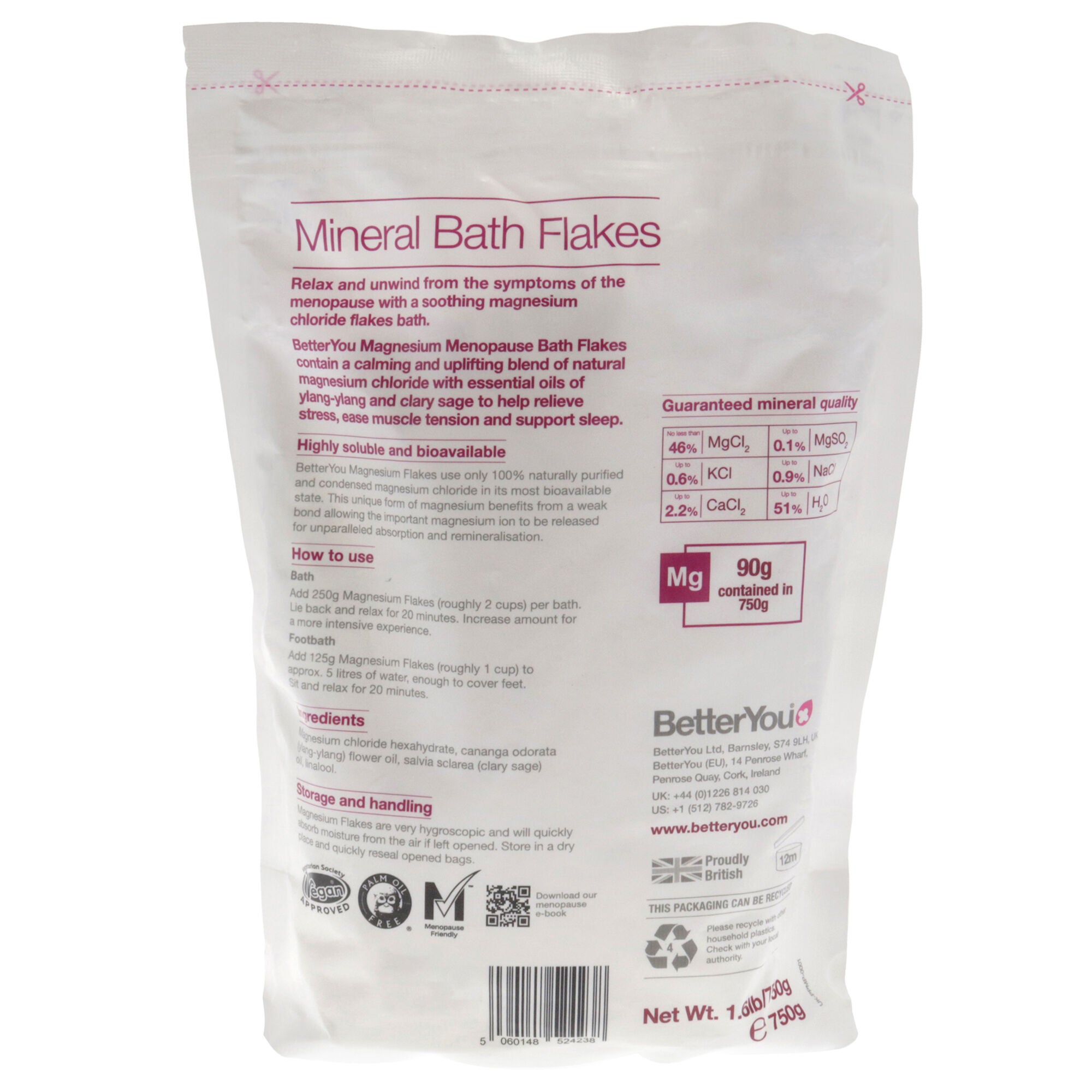 Menopause Mineral Bath Flakes by BetterYou for Women - 26.4 oz Bath Salt, See Description, alternate image number 2