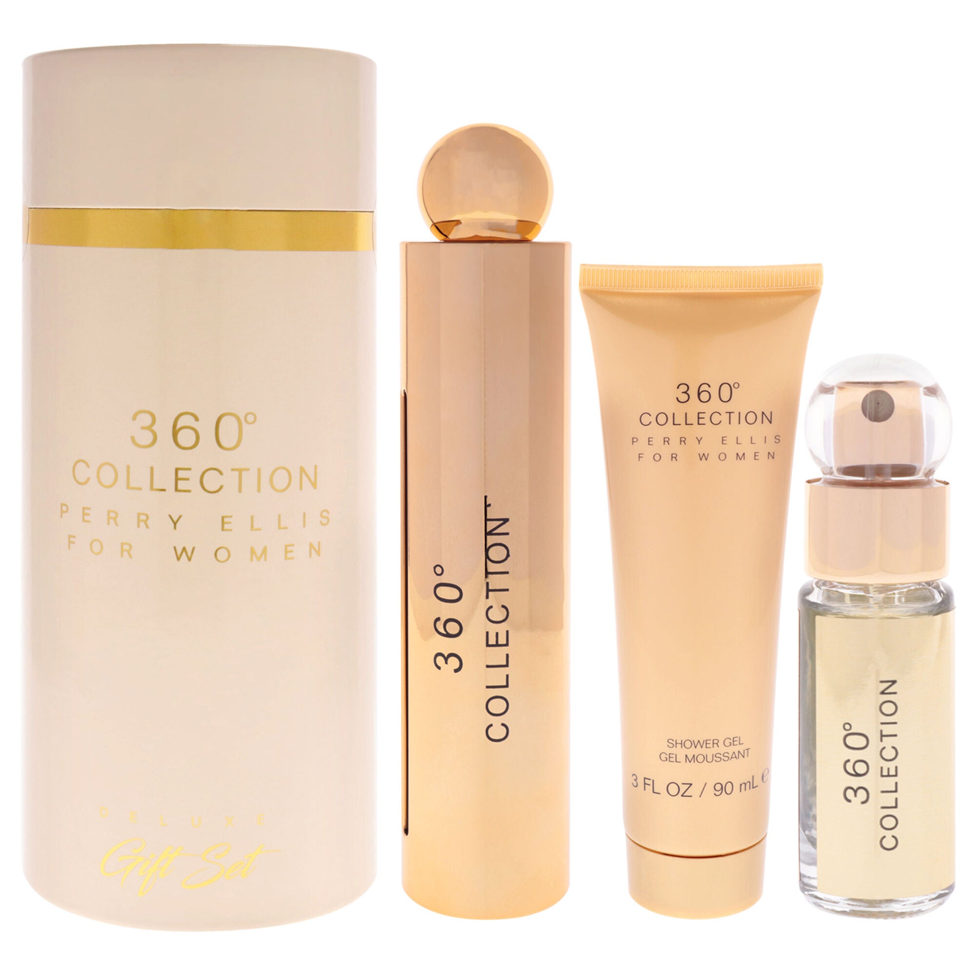 360 Collection Deluxe by Perry Ellis for Women - 3 Pc Gift Set 3.4oz EDP Spray, 0.25oz EDP Spray (Mini), 3oz Shower Gel, Clear, hi-res image number 0