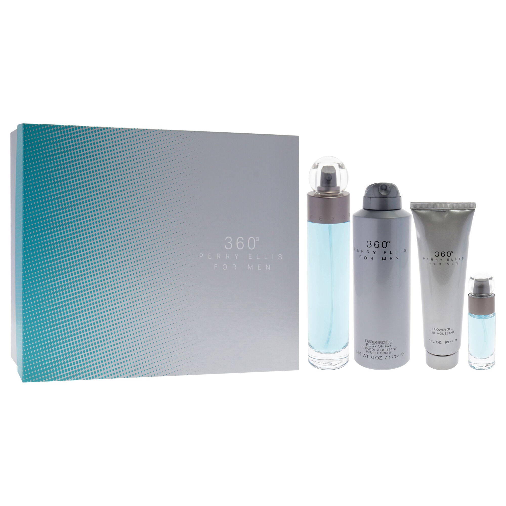 360 by Perry Ellis for Men - 4 Pc Gift Set 3.4oz EDT Spray, 6oz Deodorizing Body Spray, 3.0oz Shower Gel, 0.25oz EDT Spray, See Description, alternate image number 1