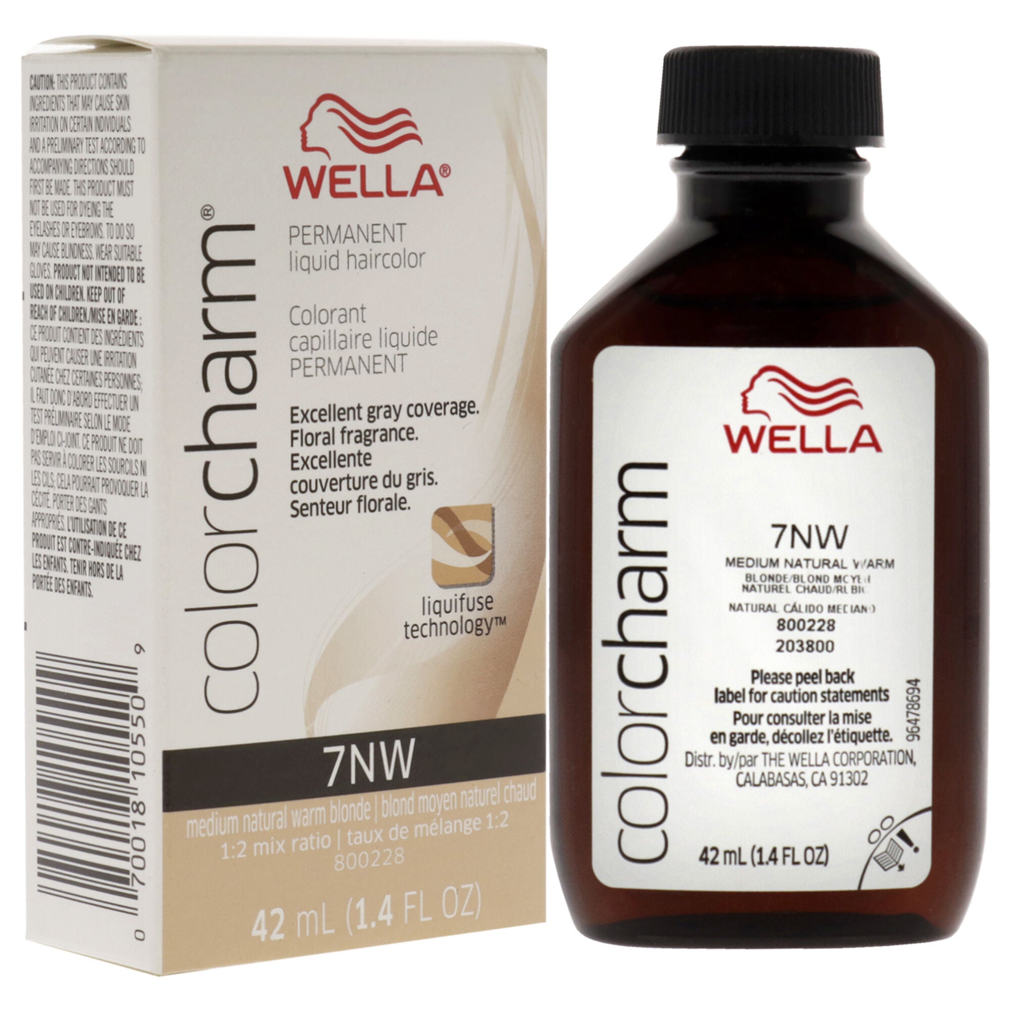 Color Charm Permanent Liquid Hair Color - 7NW Medium Natural Warm Blonde by Wella for Unisex - 1.42 oz Hair Color, See Description, alternate image number 2