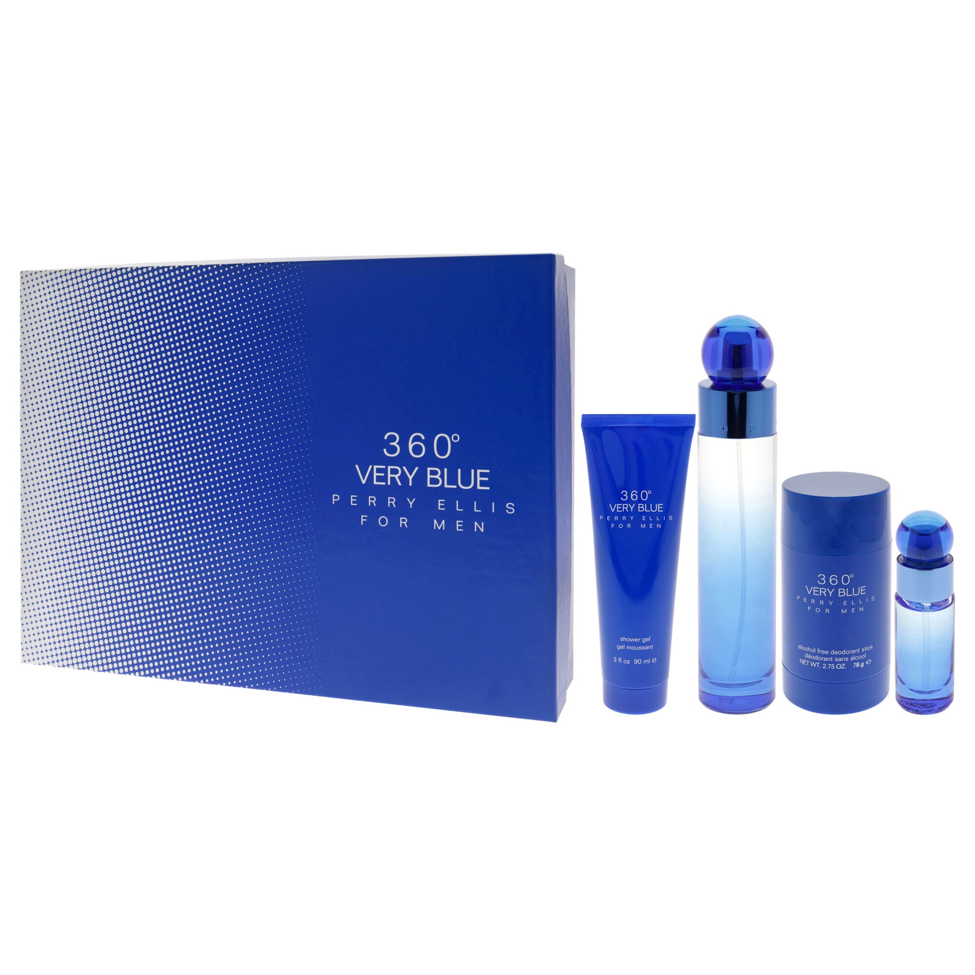 360 Very Blue by Perry Ellis for Men - 4 Pc Gift Set 3.4oz EDT Spray, 7.5ml EDT Spray, 2.75oz Deodorant Stick Plus, 3oz Shower Gel, See Description, alternate image number 3