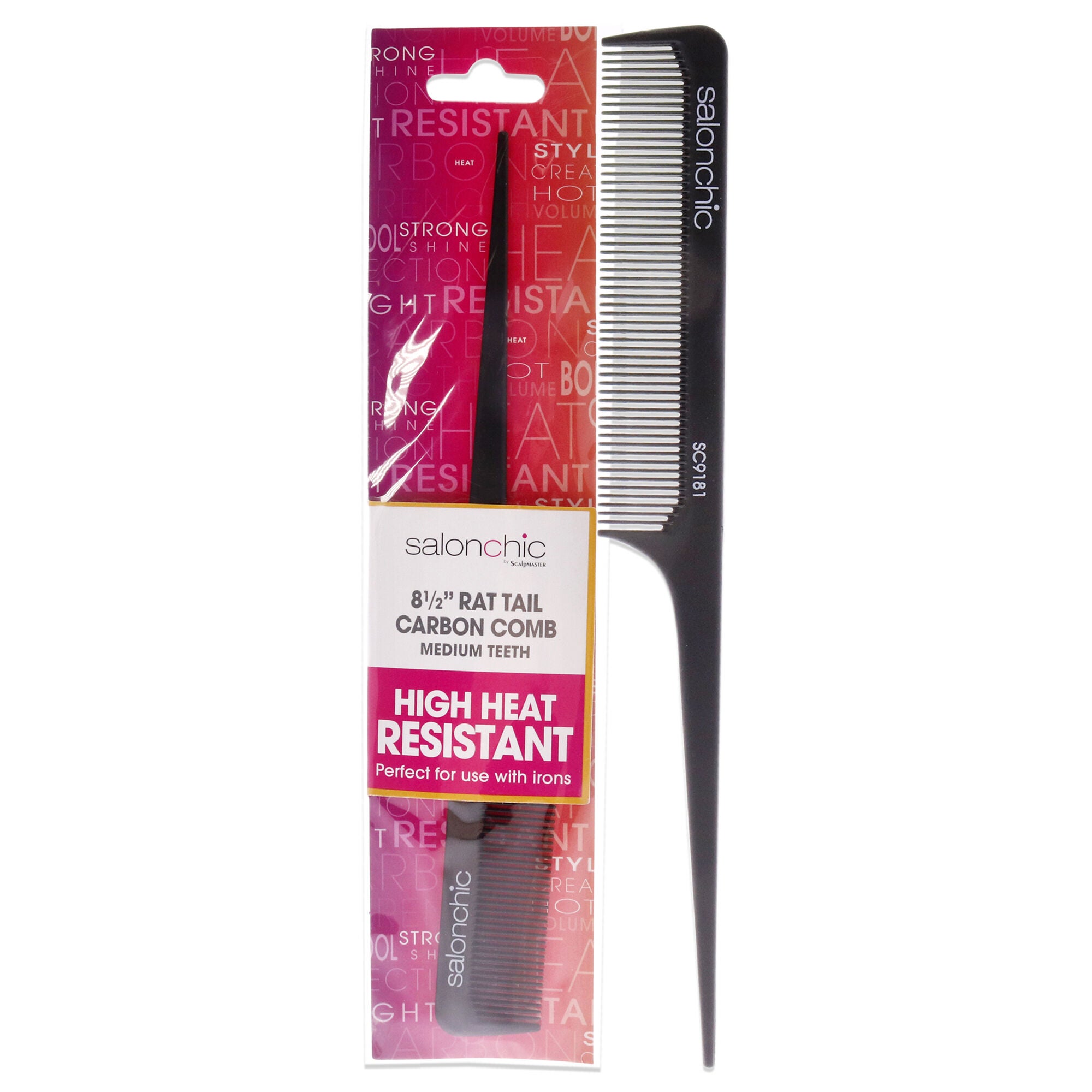 Rat Tail Carbon Comb High Heat Resistant 8.5 - Medium Teeth by SalonChic for Unisex - 1 Pc Comb, See Description, hi-res image number 0
