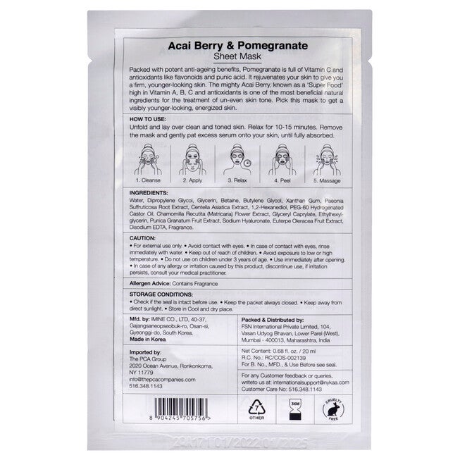 Skin Secrets Sheet Mask - Acai Berry and Pomegranate by Nykaa Naturals for Women - 1 Pc Mask, , alternate image number null