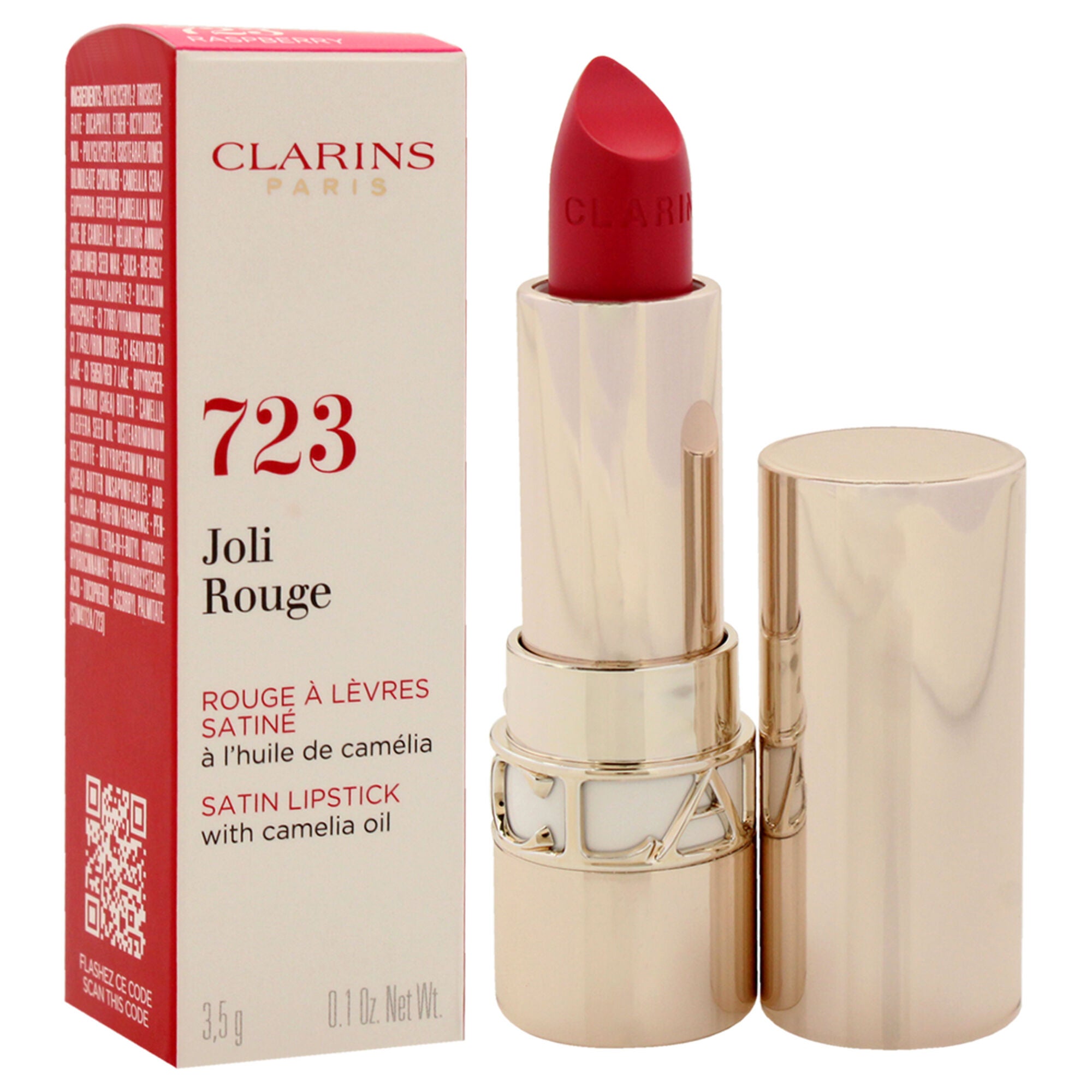 Joli Rouge Satin Lipstick - 723 Raspberry by Clarins for Women - 0.1 oz Lipstick, See Description, alternate image number 1
