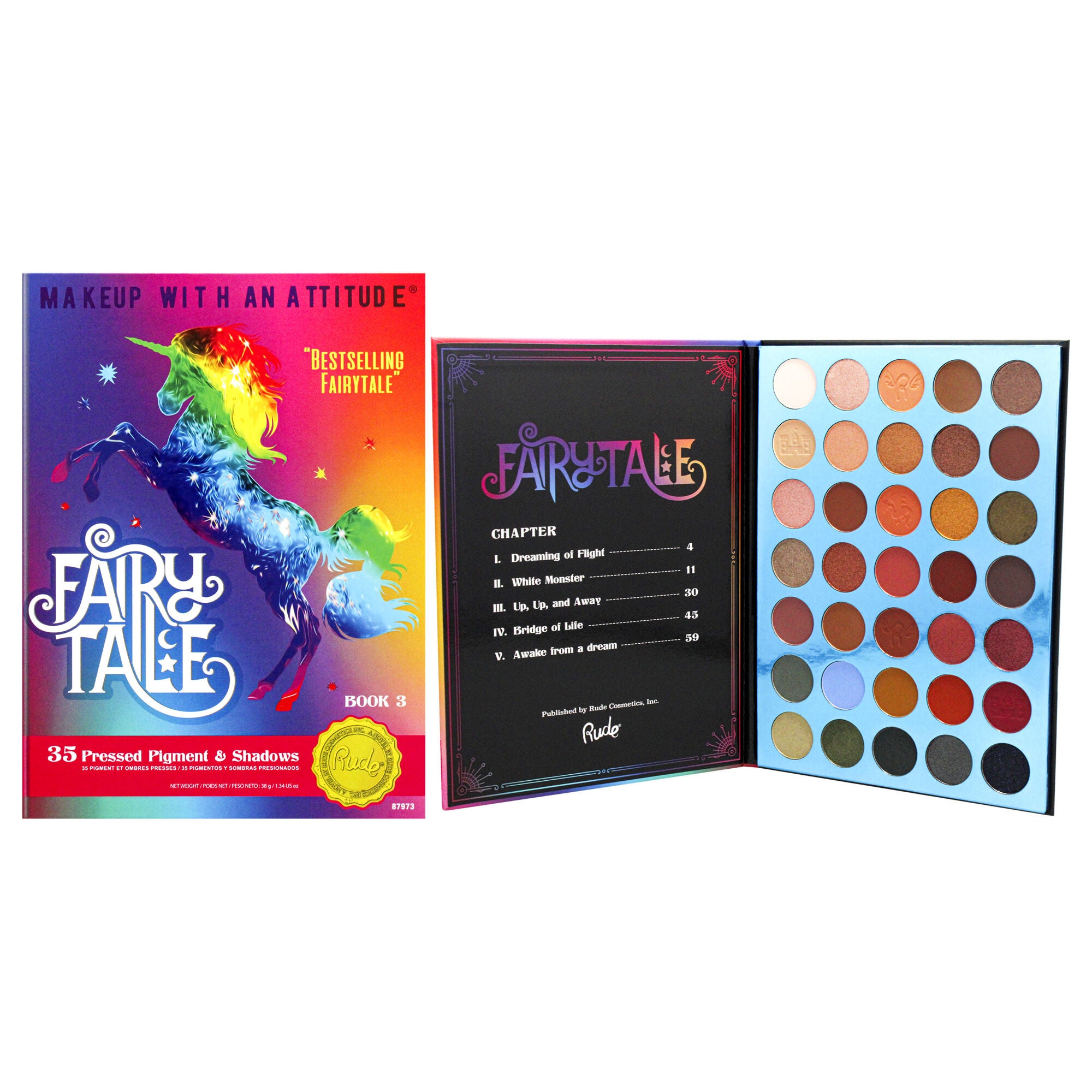 Fairy Tale 35 Eyeshadow Palette - Book 3 by Rude Cosmetics for Women - 1.34 oz Eye Shadow, See Description, hi-res image number 0