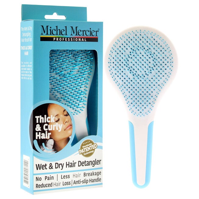 Wet and Dry Hair Detangler Thick and Curly Hair - Blue-White by Michel Mercier for Women - 1 Pc Hair Brush, See Description, alternate image number 1