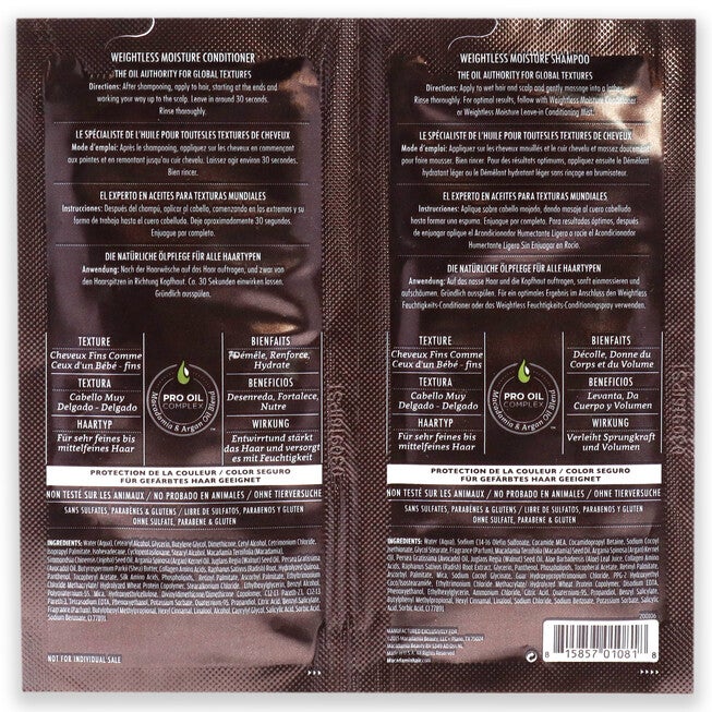 Professional Weightless Moisture Set by Macadamia Oil for Unisex - 2 x 0.34 oz Shampoo and Conditioner, See Description, alternate image number 1