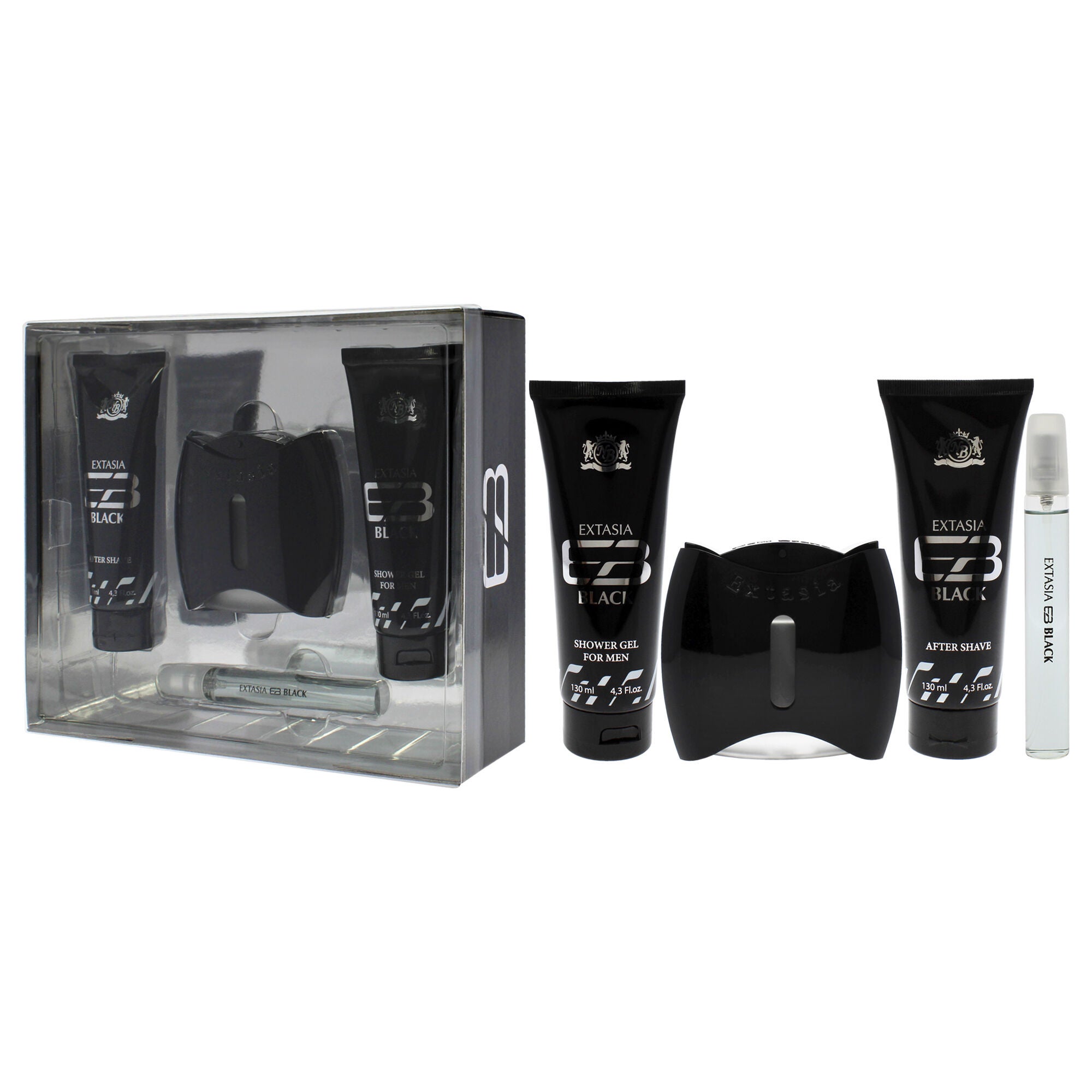Prestige Extasia Black by New Brand for Men - 4 Pc Gift Set 3.3oz EDT Spray, 0.5oz EDT Spray, 4.3oz Shower Gel, 4.3oz After Shave, , alternate image number 7