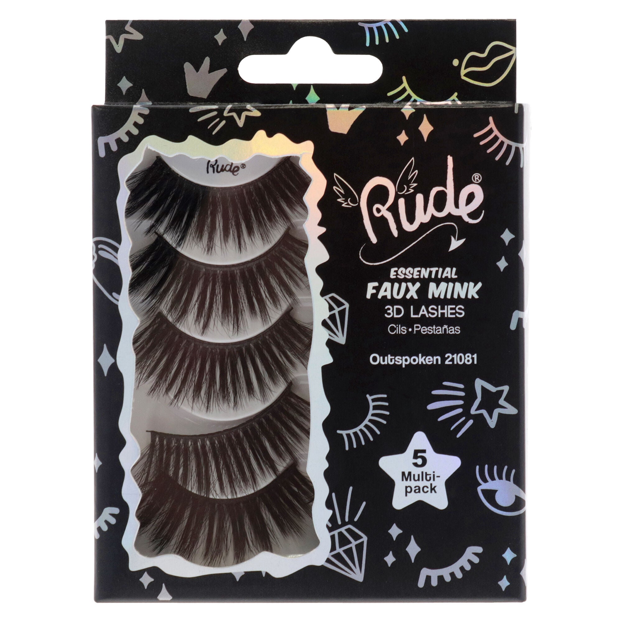 Essential Faux Mink 3D Lashes - Outspoken by Rude Cosmetics for Women - 5 Pair Eyelashes, Black, alternate image number 3