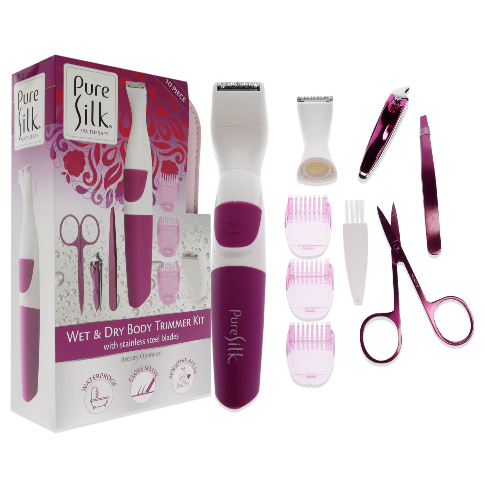 Wet and Dry Body Trimmer Kit by Barbasol for Women - 10 Pc Trimmer, 3 Foil Heads, Nail Clipper, Scissors, 3 Guide Comb, Tweezers, See Description, alternate image number 1