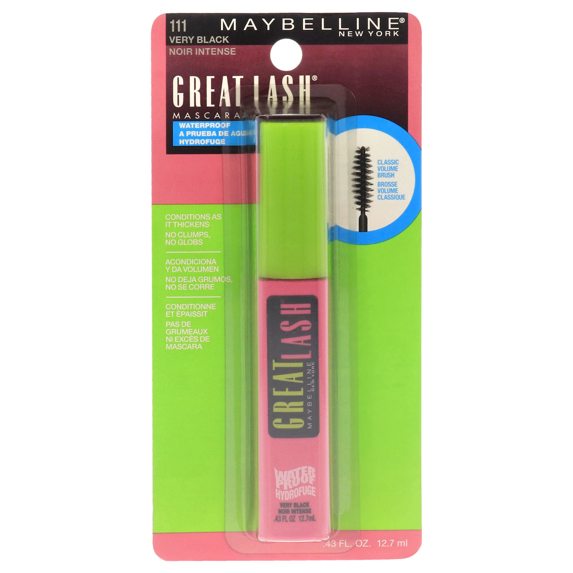 Great Lash Waterproof Mascara - 111 Very Black by Maybelline for Women - 0.43 oz Mascara, See Description, hi-res image number 0