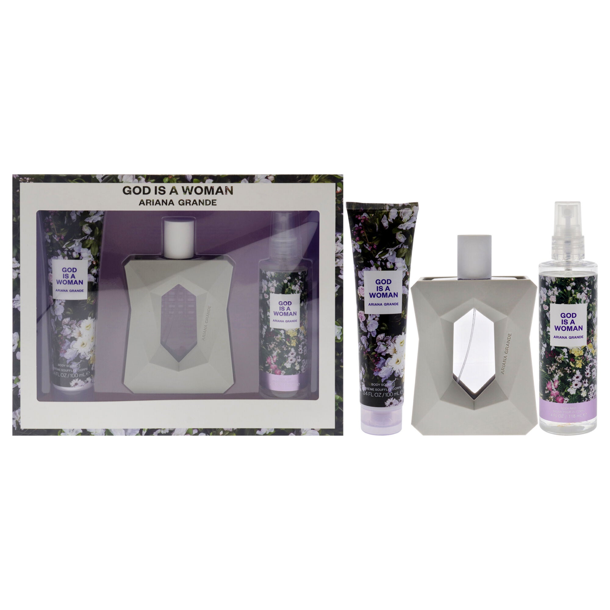 God Is A Woman by Ariana Grande for Women - 3 Pc Gift Set 3.4oz EDP Spray, 4oz Body Mist, 3.4oz Body Souffle, See Description, hi-res image number 0