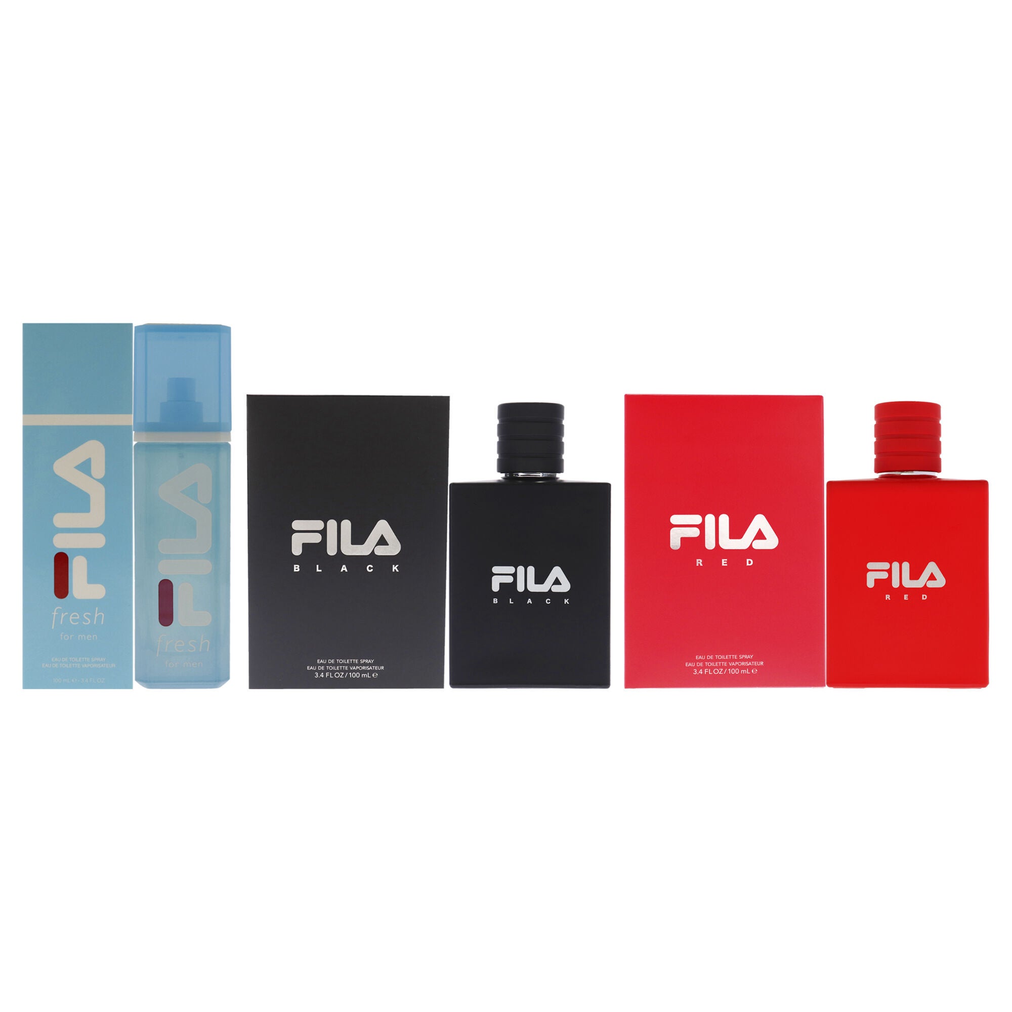 Fila Kit by Fila for Men - 3 Pc Kit 3.4oz Fila Black EDT Spray, 3.4oz Fila Fresh EDT Spray, 3.4oz Fila Red EDT Spray, See Description, hi-res image number 0
