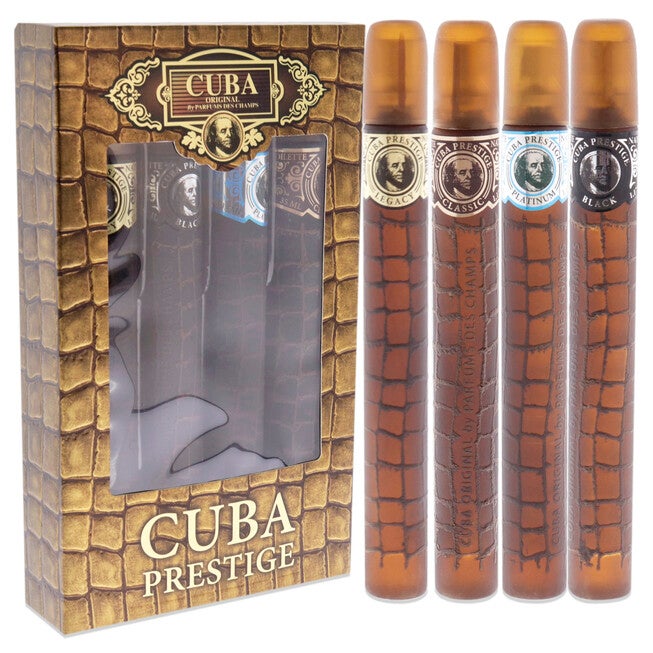 Cuba Prestige by Cuba for Men 4 Pc Gift Set 1.17oz Classic EDT Spray, 1.17oz Black EDT Spray, 1.17oz Platinum EDT Spray, 1.17oz Legacy EDT Spray, NA, alternate image number null