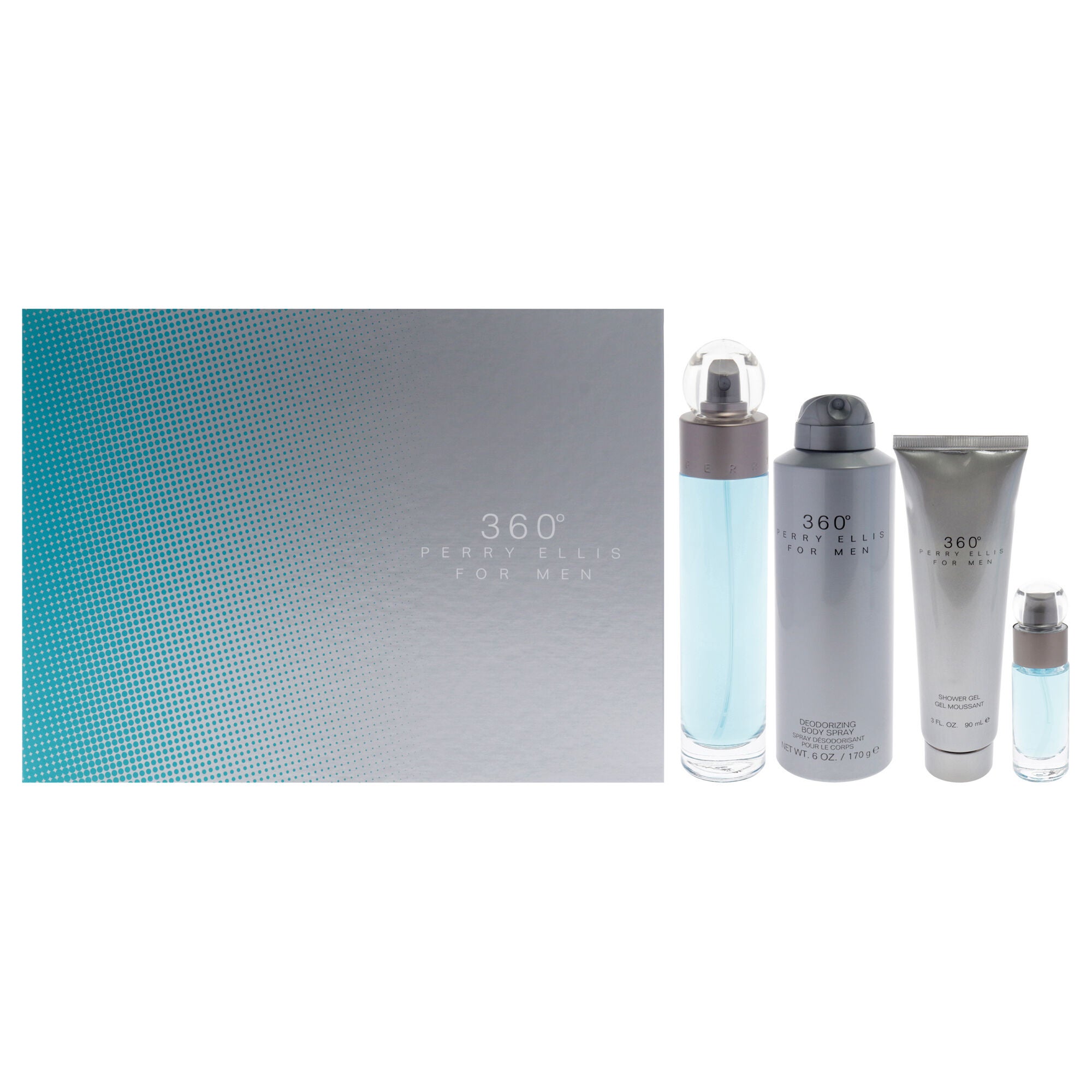 360 by Perry Ellis for Men - 4 Pc Gift Set 3.4oz EDT Spray, 6oz Deodorizing Body Spray, 3.0oz Shower Gel, 0.25oz EDT Spray, See Description, hi-res image number 0