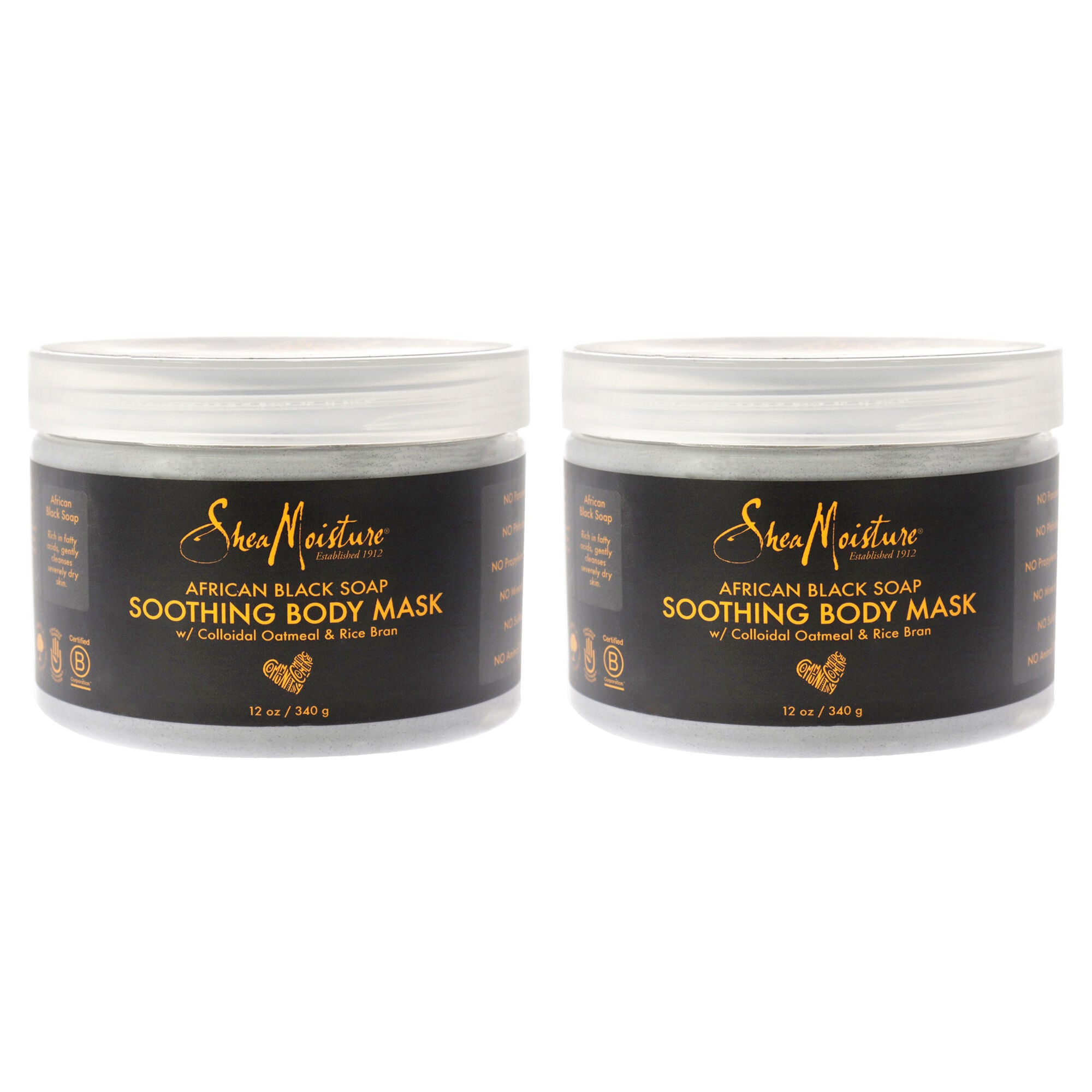 African Black Soap Soothing Body Mask - Pack of 2 by Shea Moisture for Unisex - 12 oz Mask, Black, hi-res image number 0