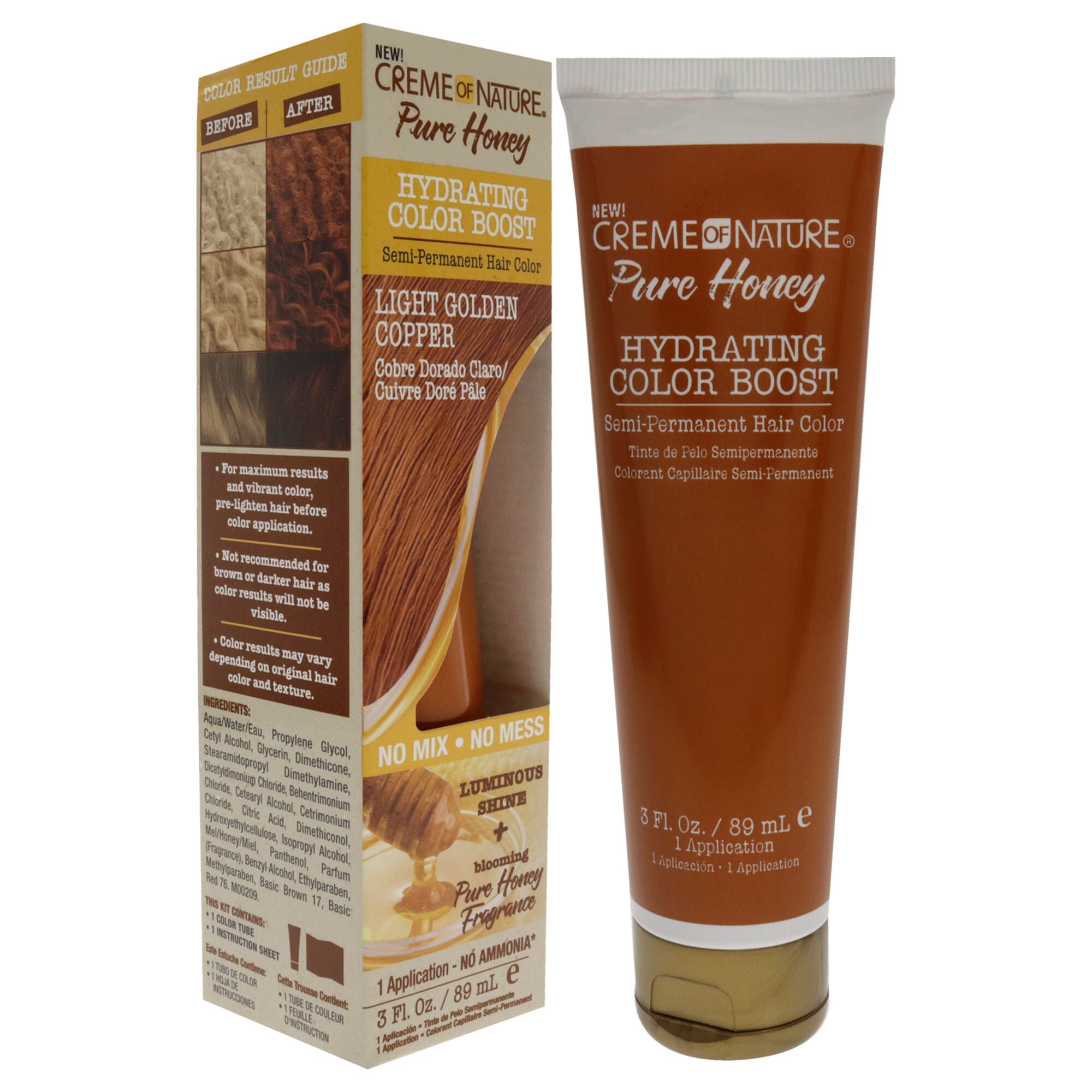 Pure Honey Hydrating Color Boost Semi-Permanent Hair Color - Light Golden Copper by Creme of Nature for Unisex - 3 oz Hair Color, See Description, alternate image number 2