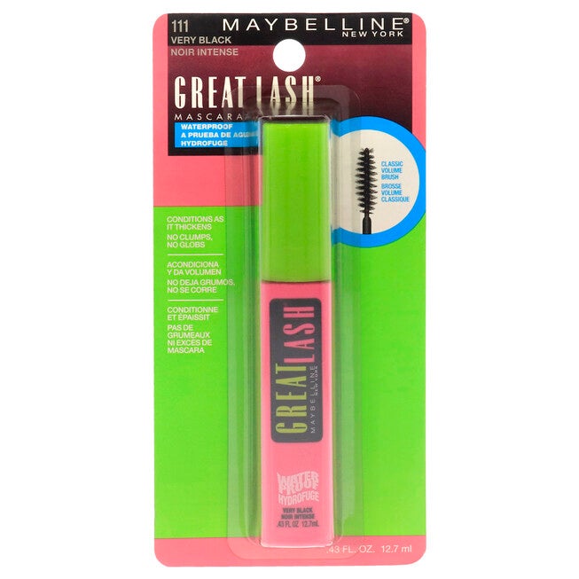 Great Lash Waterproof Mascara - 111 Very Black by Maybelline for Women - 0.43 oz Mascara, NA, hi-res image number null