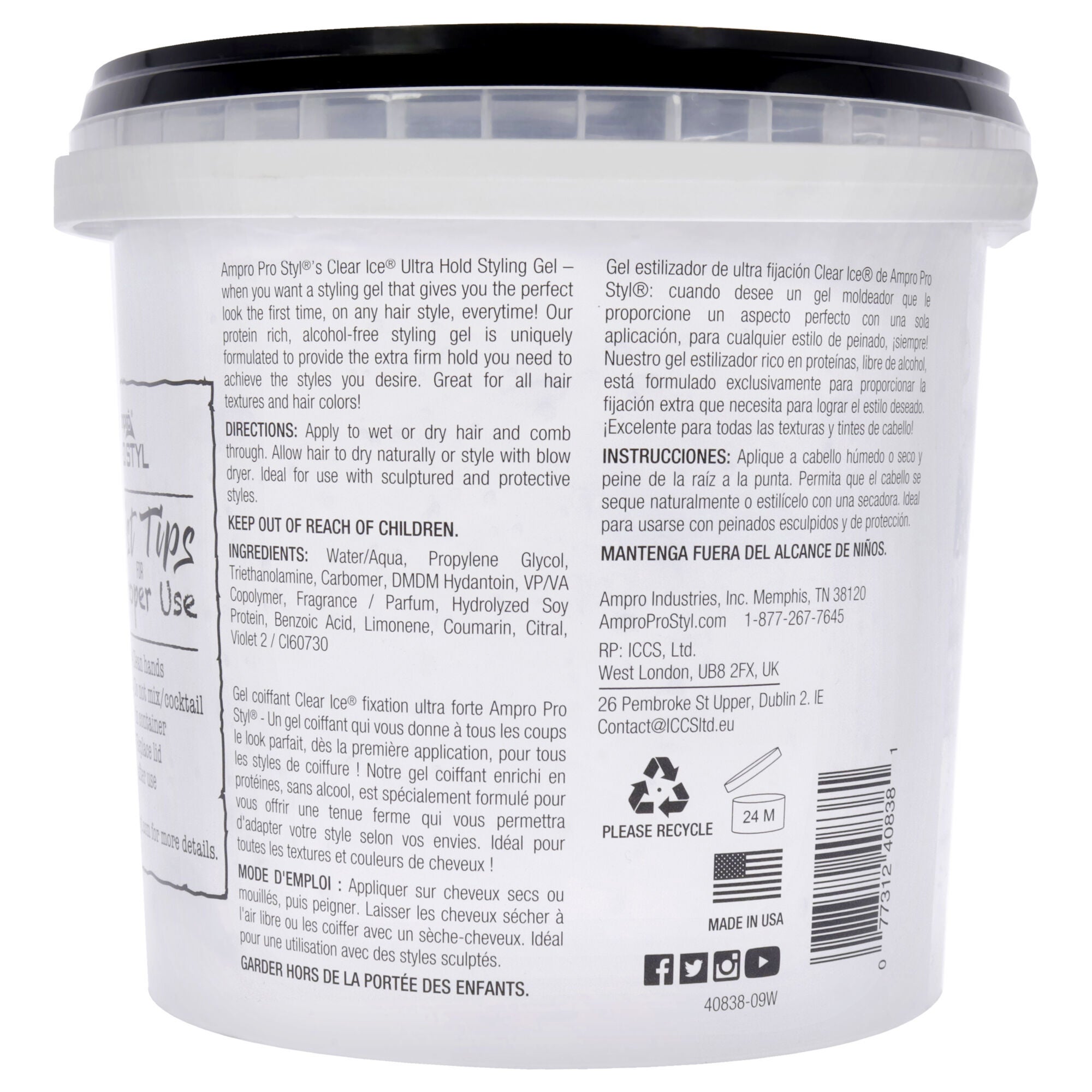 Pro Styl Clear Ice Gel - Ultra Hold by Ampro for Women - 80 oz Gel, See Description, alternate image number 1