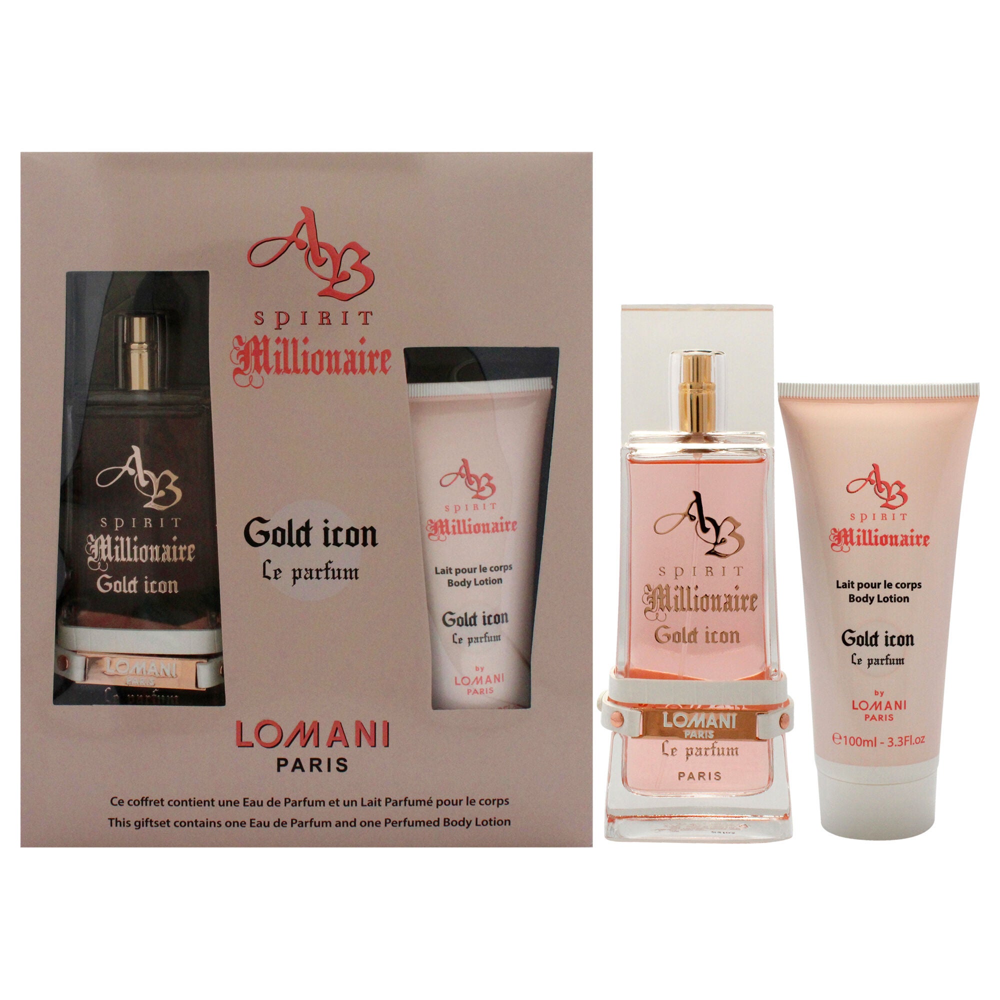 AB Spirit Millionaire Le Parfum Gold Icon by Lomani for Women - 2 Pc Gift Set 3.3oz EDP Spray, 3.3oz Body Lotion, See Description, hi-res image number 0