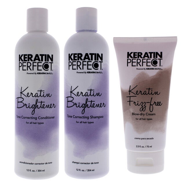 Keratin Brightener Kit by Keratin Perfect for Unisex - 3 Pc Kit 12oz Shampoo, 12oz Conditioner, 2.5oz Frizz-Free Bow Dry Cream, NA, hi-res image number null