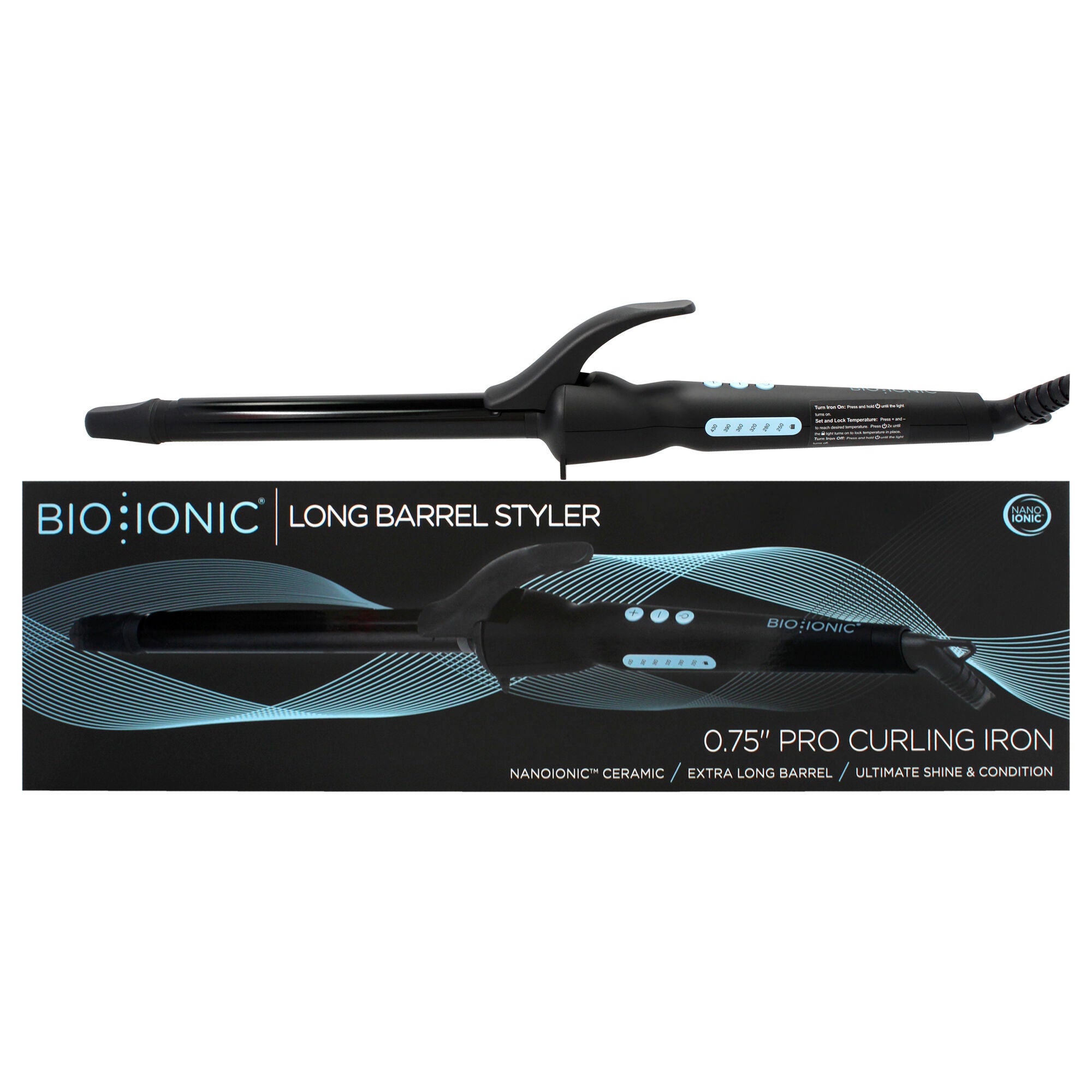 Long Barrel Styler - Black by Bio Ionic for Women - 0.75 Inch Curling Iron, See Description, hi-res image number 0