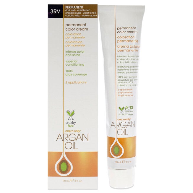 Argan Oil Permanent Color Cream - 3RV Dark Red Violet Brown by One n Only for Unisex - 3 oz Hair Color, See Description, hi-res image number 0