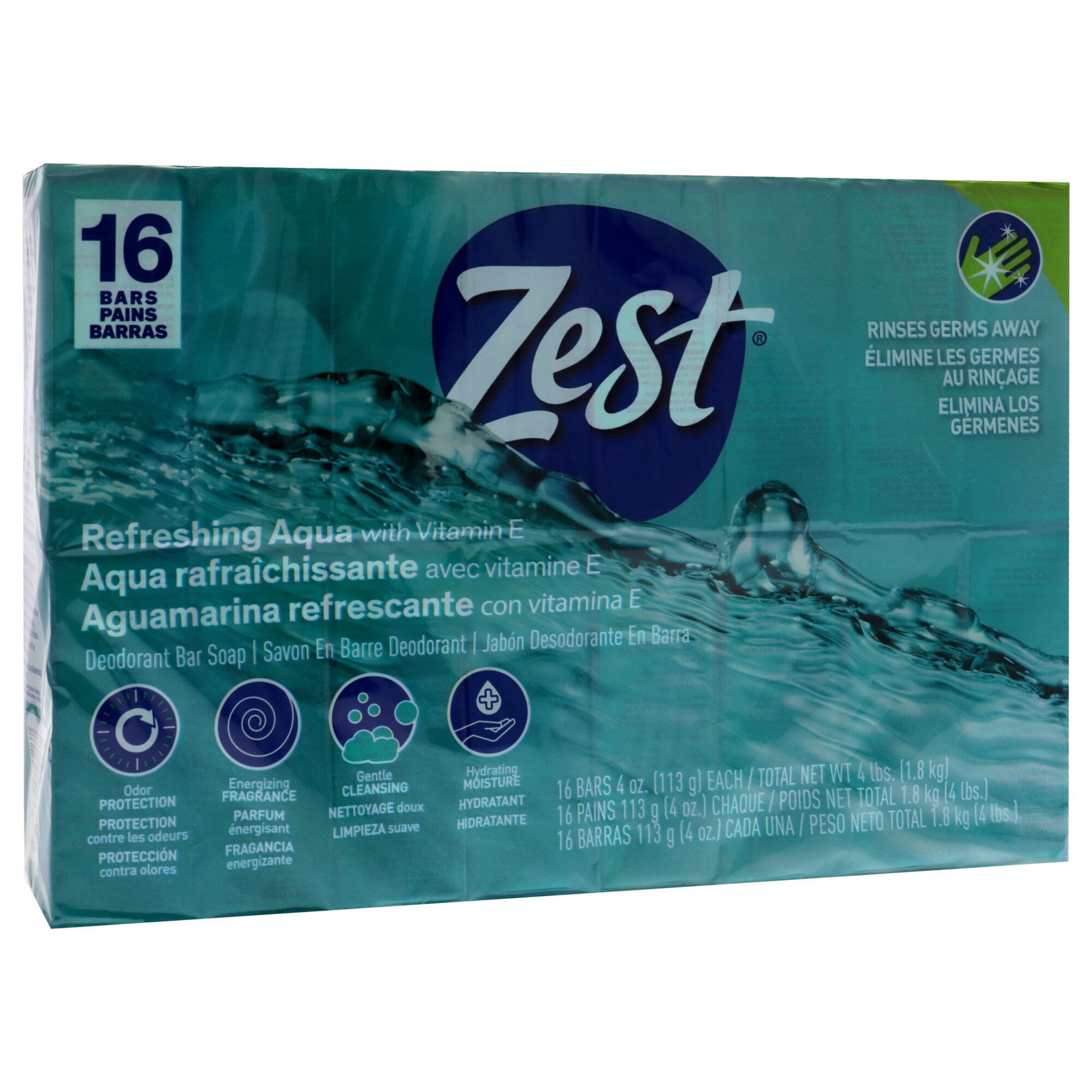 Refreshing Deodorant Bar Soap - Aqua by Zest for Women - 16 x 4 oz Bar Soap, See Description, alternate image number 1