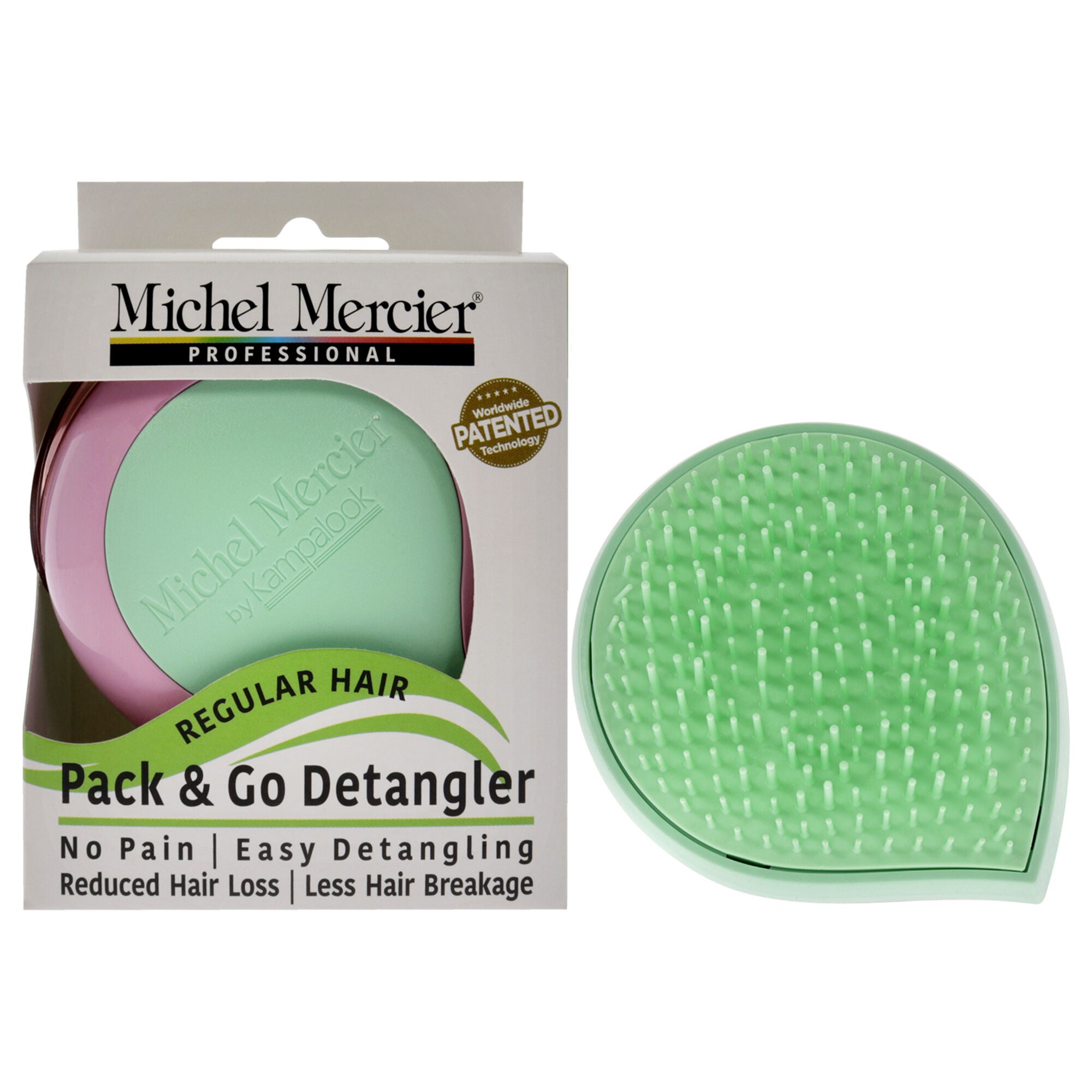 Pack and Go Detangler Regular Hair - Green-Pink by Michel Mercier for Unisex - 1 Pc Hair Brush, See Description, hi-res image number 0