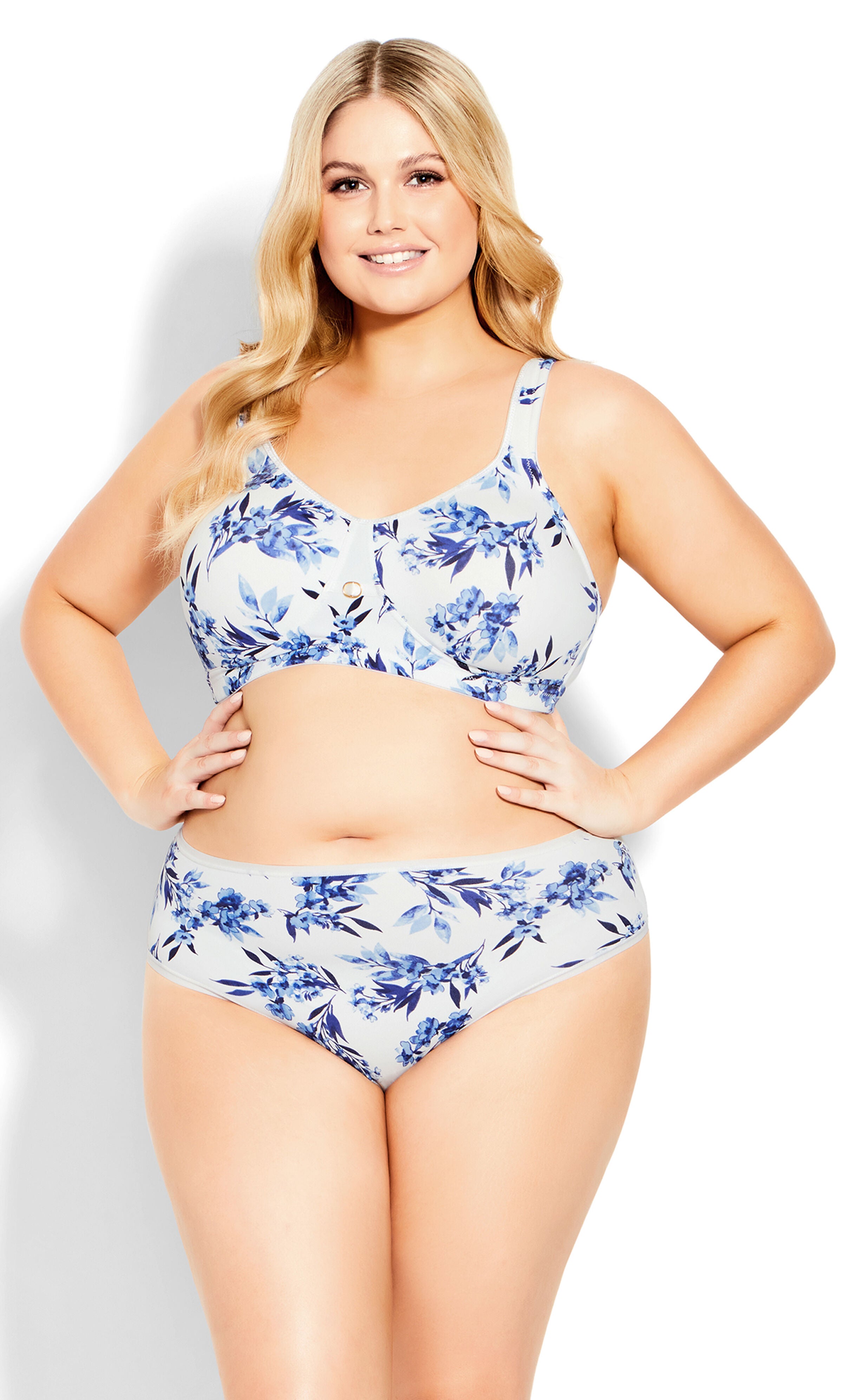 Microfiber Hi Cut Print Brief - white floral, White, hi-res image number 0